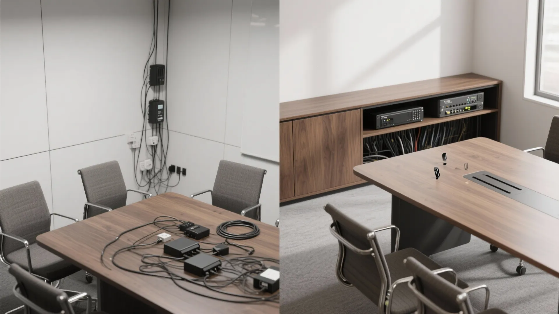 Minimalist conference storage and cable clarity