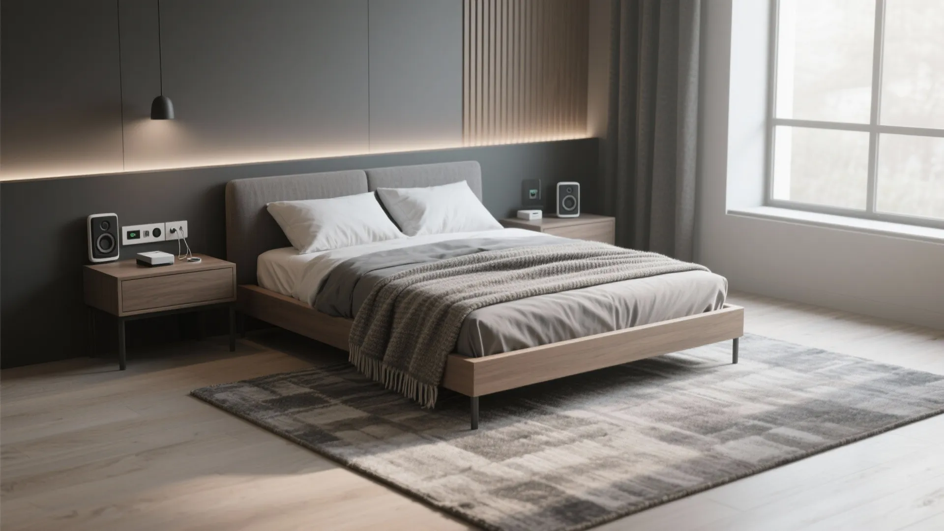 5. Clean Lines, Rug Anchors, and Tech-Friendly Layout