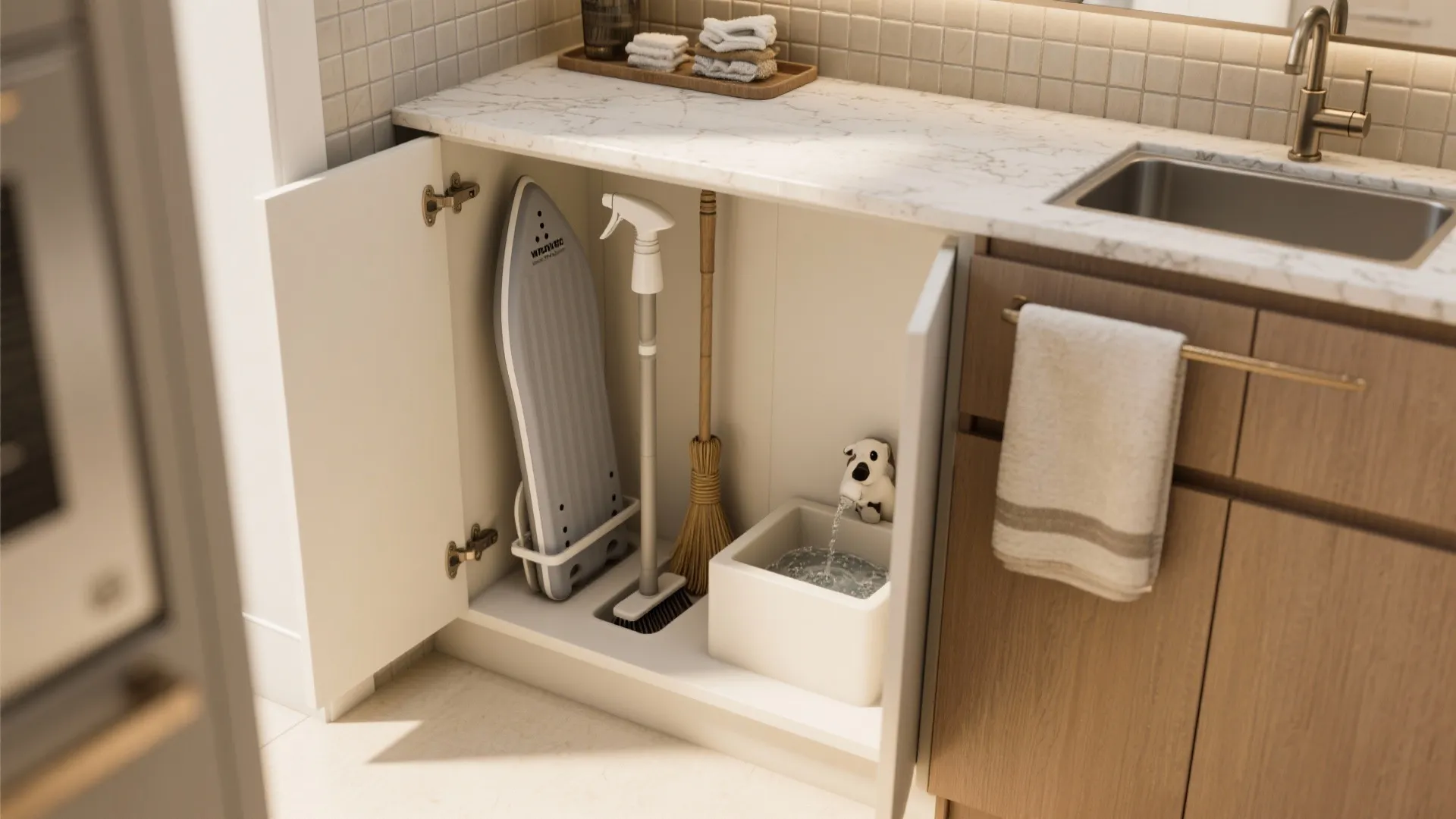 4. Nooks for cleaning supplies, ironing and pet care