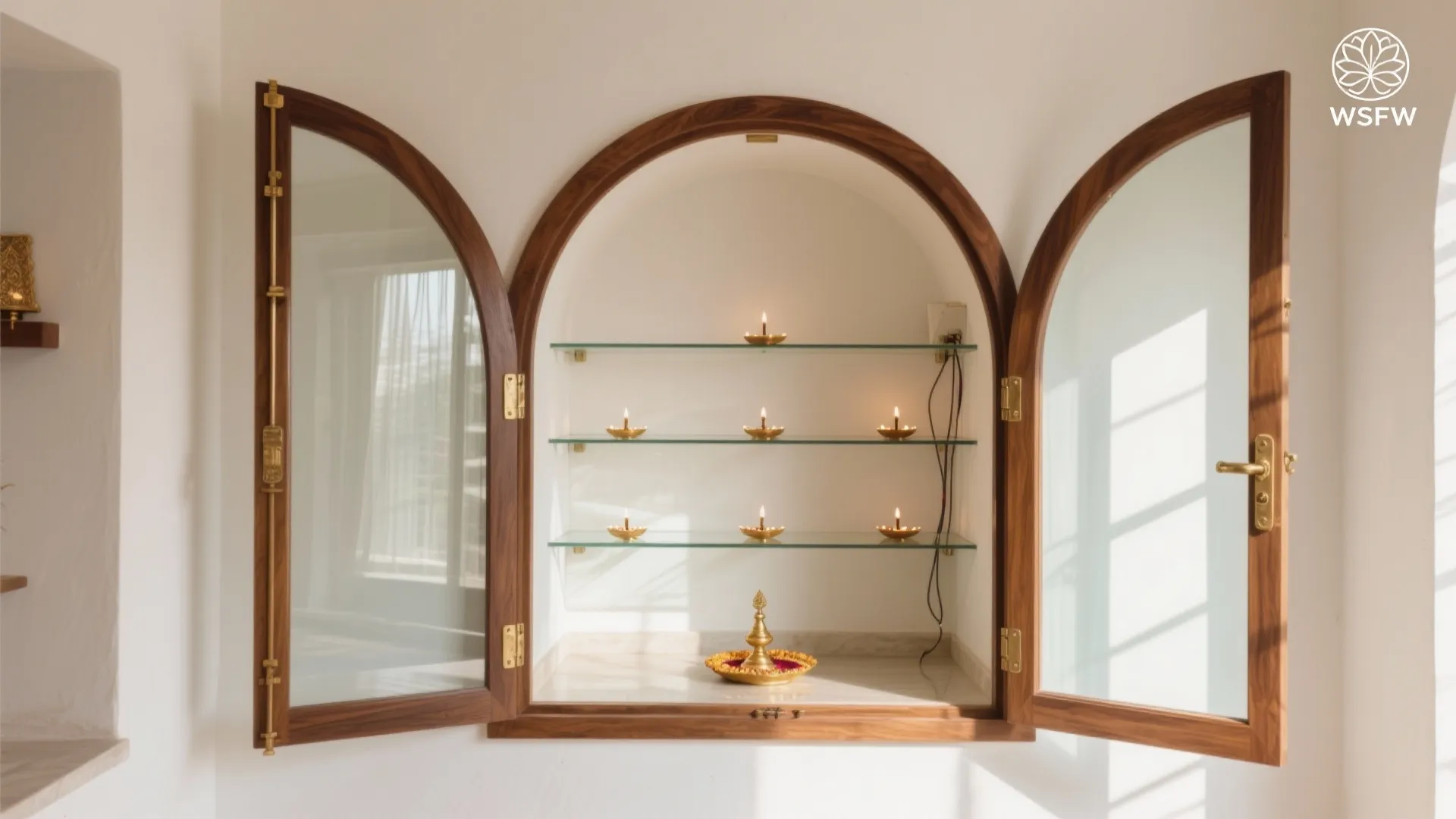 Clear Glass with Wooden Arch Frame (Add Sheer or Lattice When Needed)