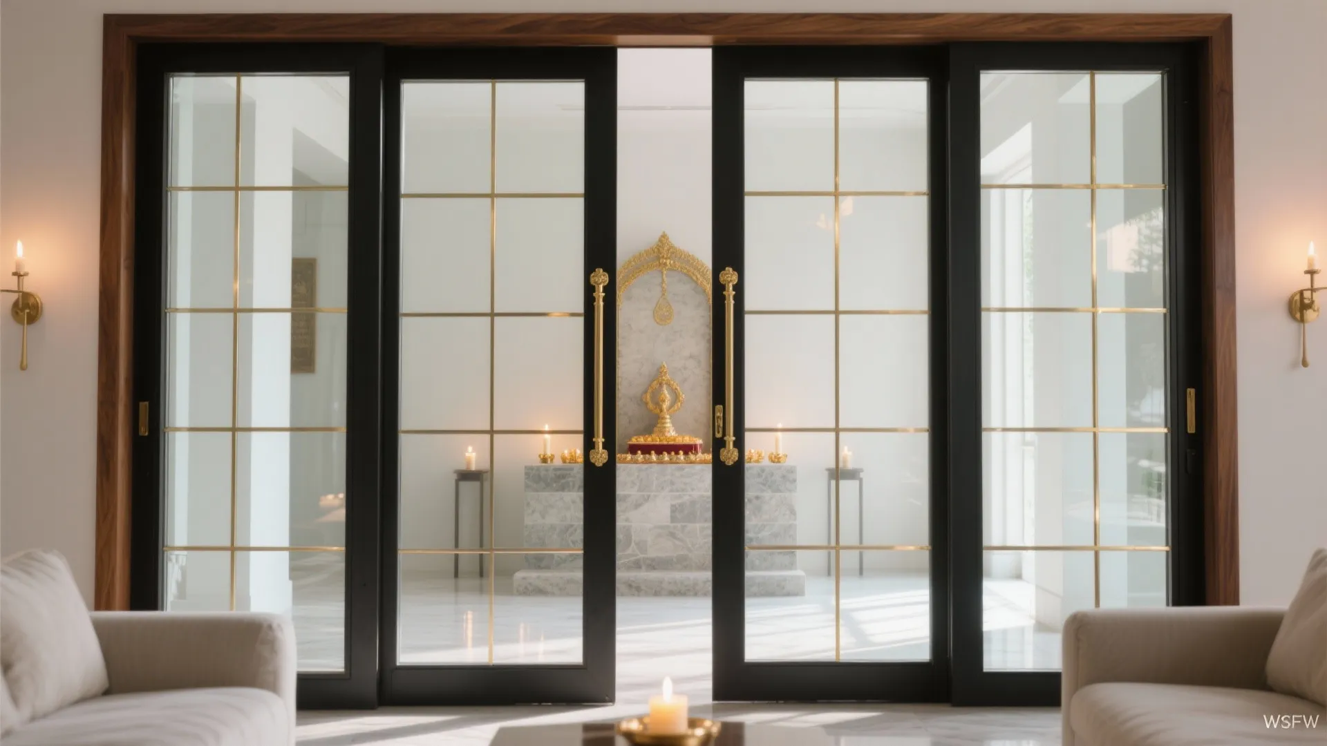 Clear Glass with Brass Inlay Mullions