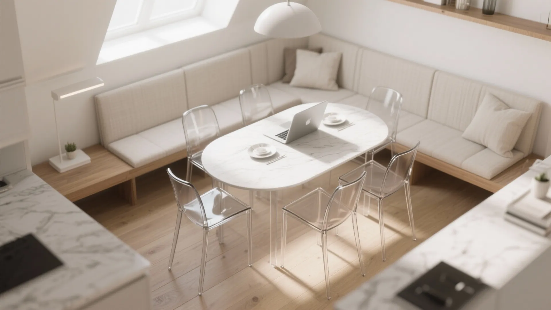 3. Opt for transparent or slim-profile chairs and visualize the layout