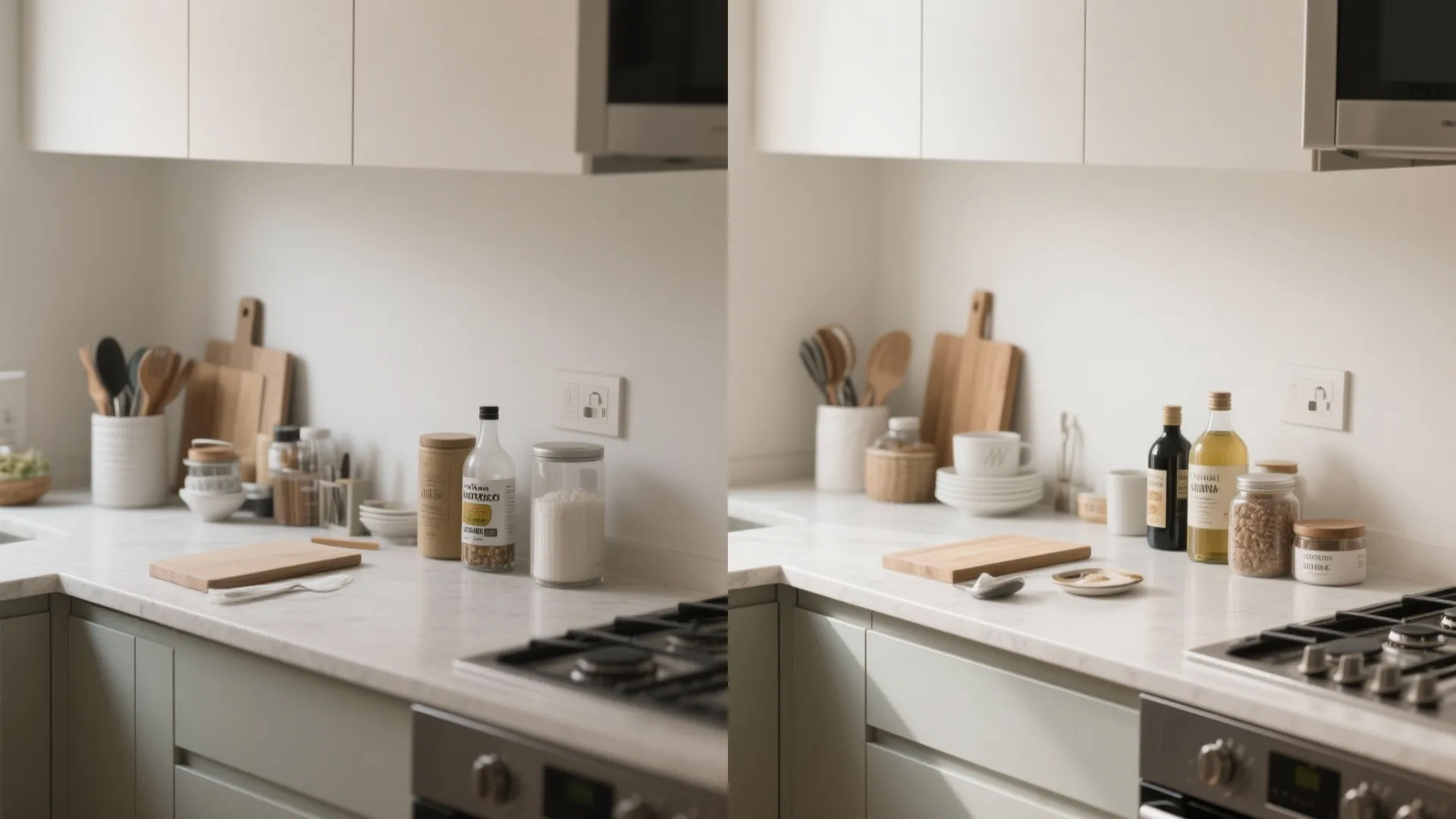 Kitchen countertop before and after decluttering