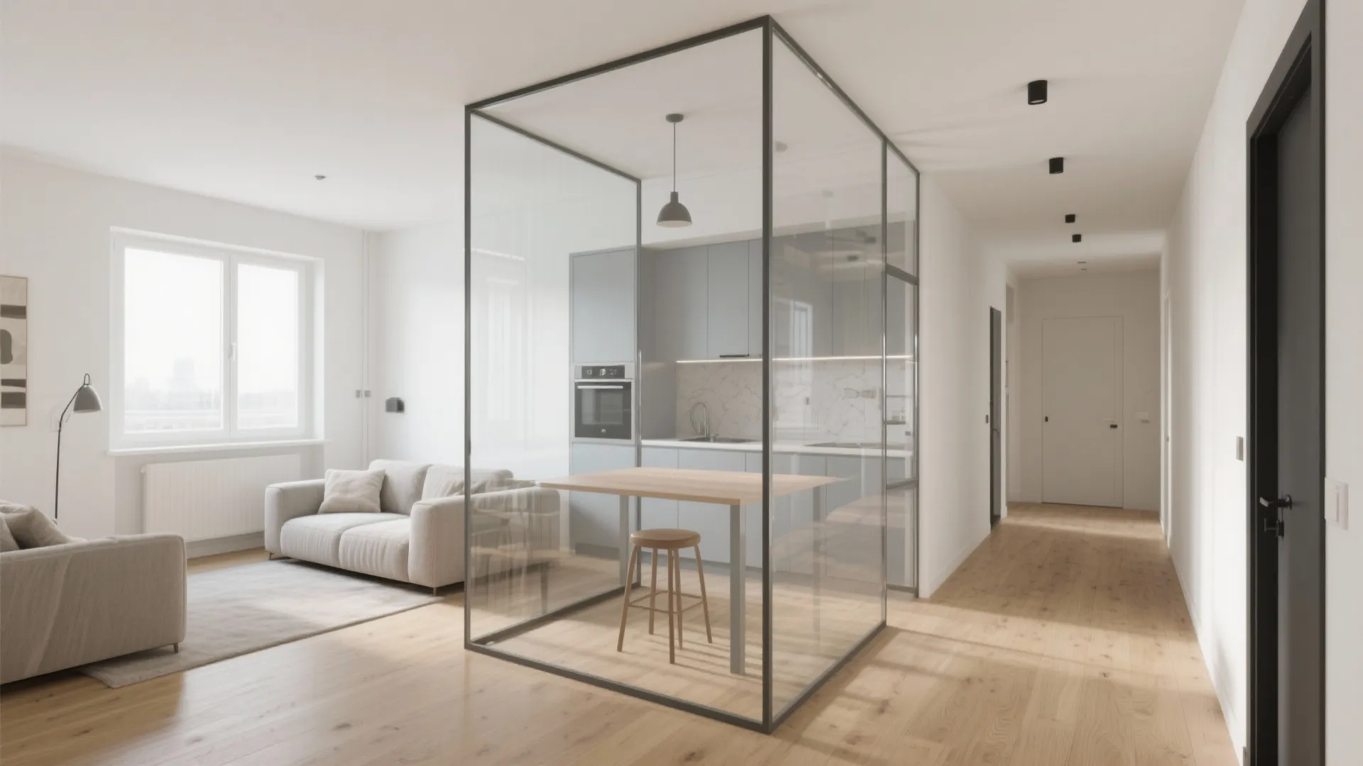 Clear Glass Walls to Borrow Light