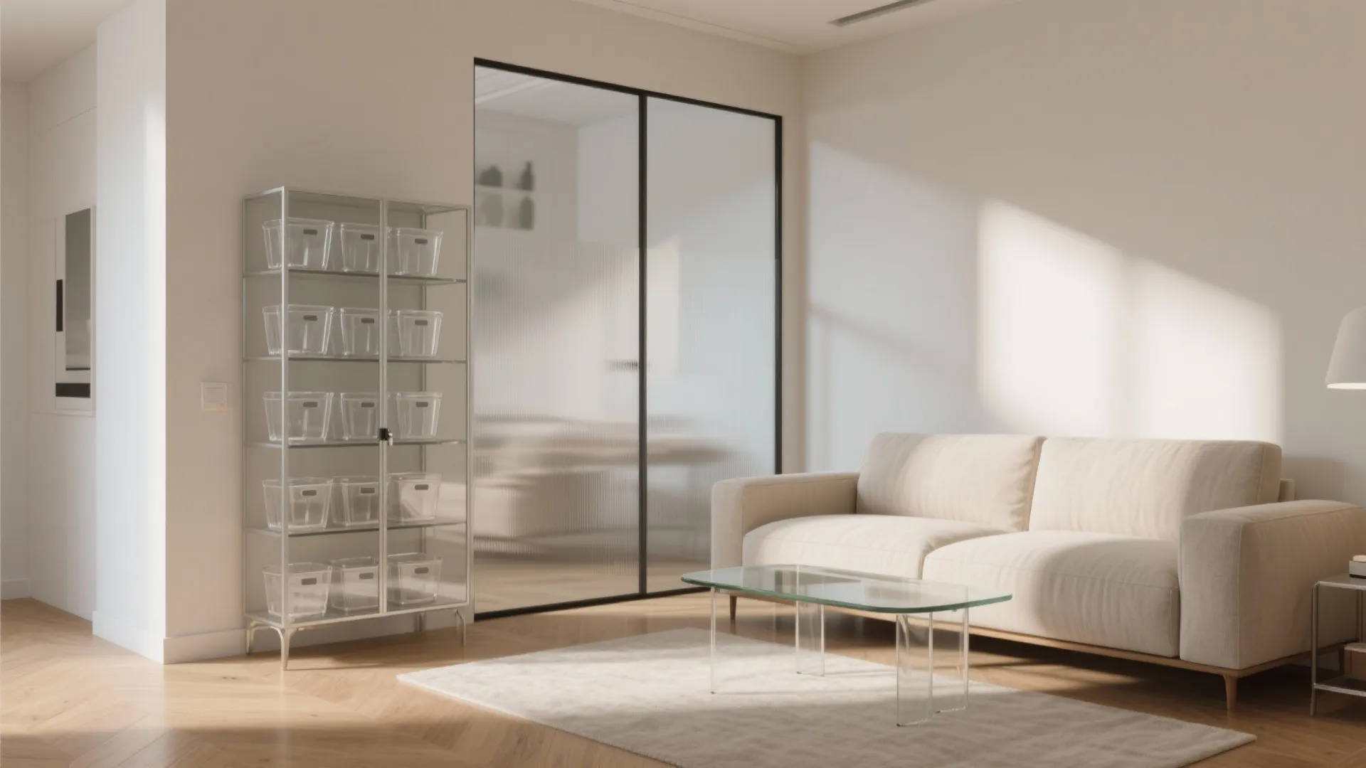 Glass and clear surfaces to reduce visual clutter