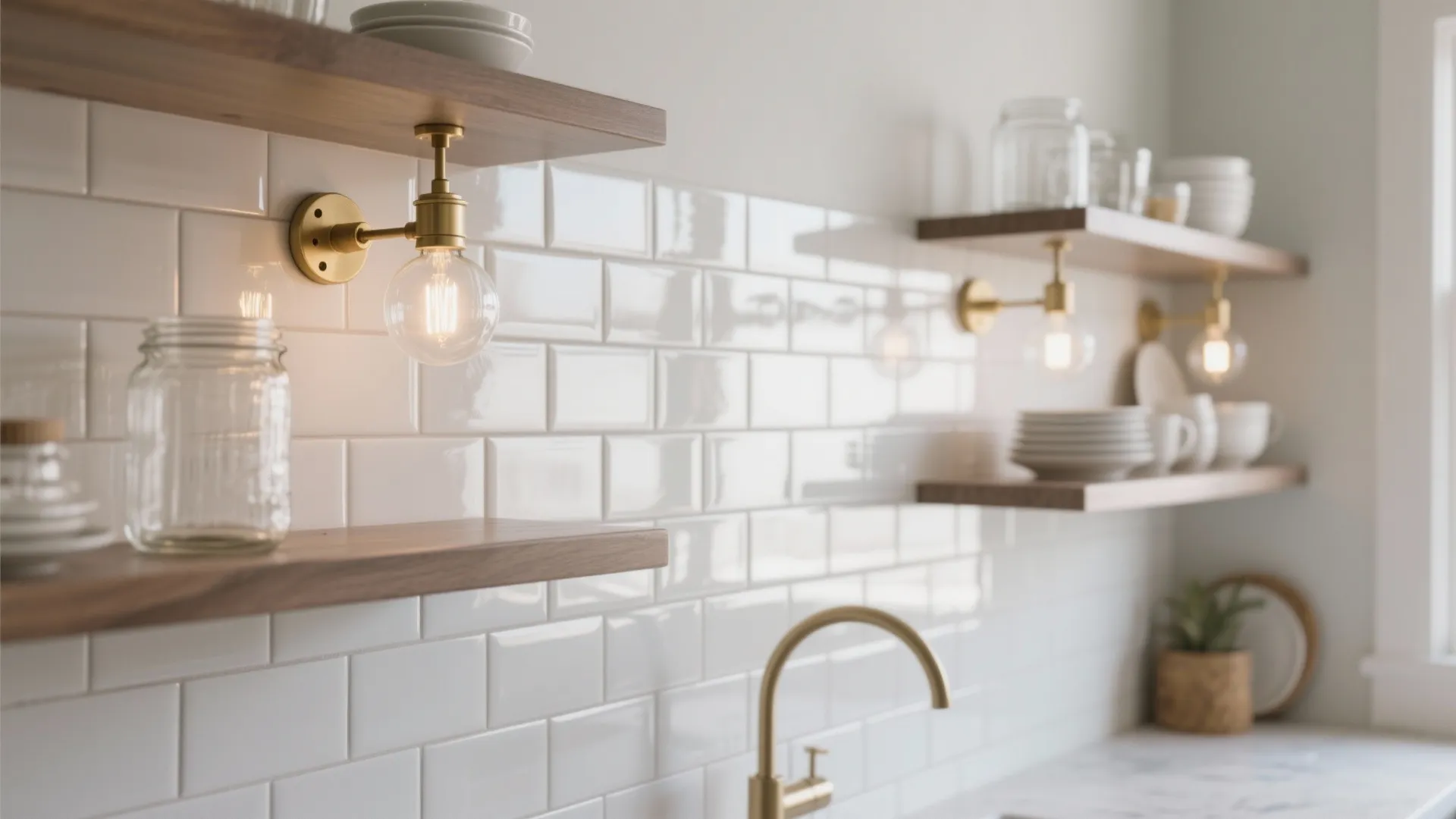 Clear Globe Bulbs to Reflect Backsplash Shine