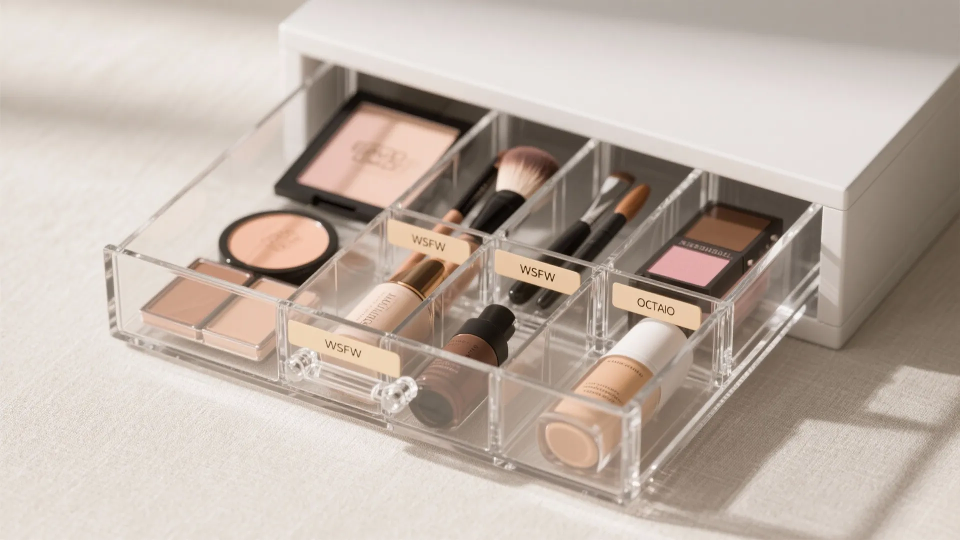 3. Clear drawer inserts and labeled compartments