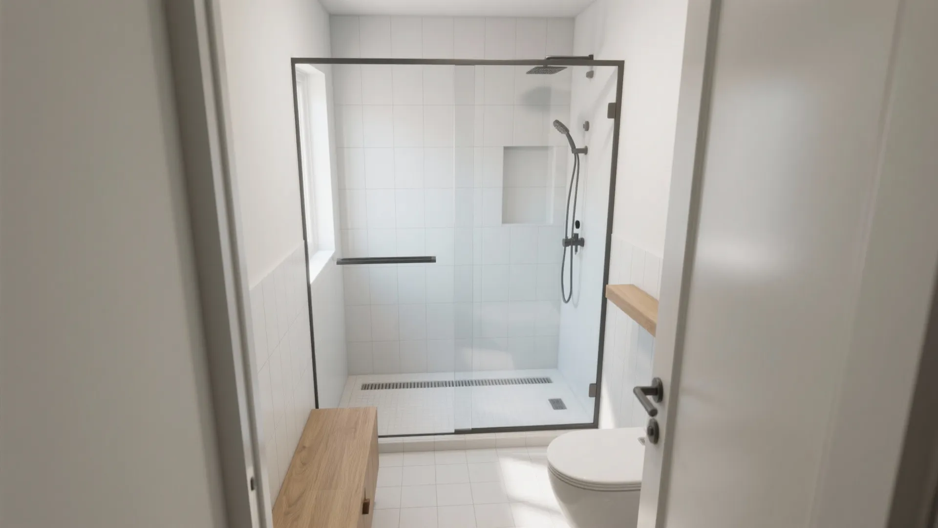 The clear-line shower: frameless glass and a low-profile tray