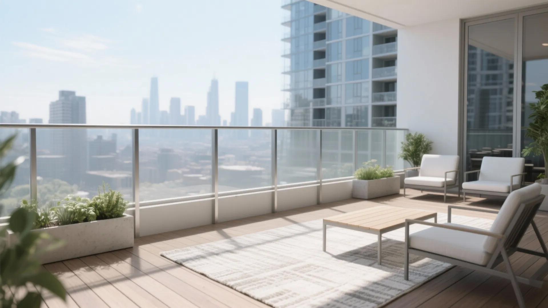 Clear Railings and Light Finishes to Amplify Space