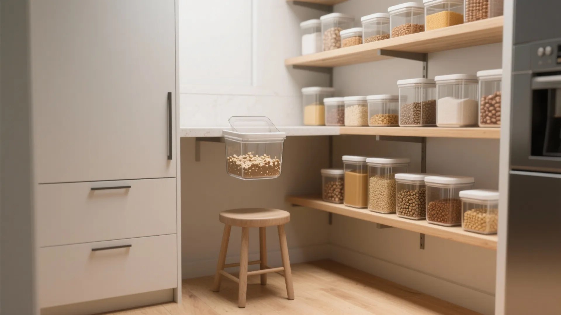 2. Rethink storage: clear containers and raised shelving