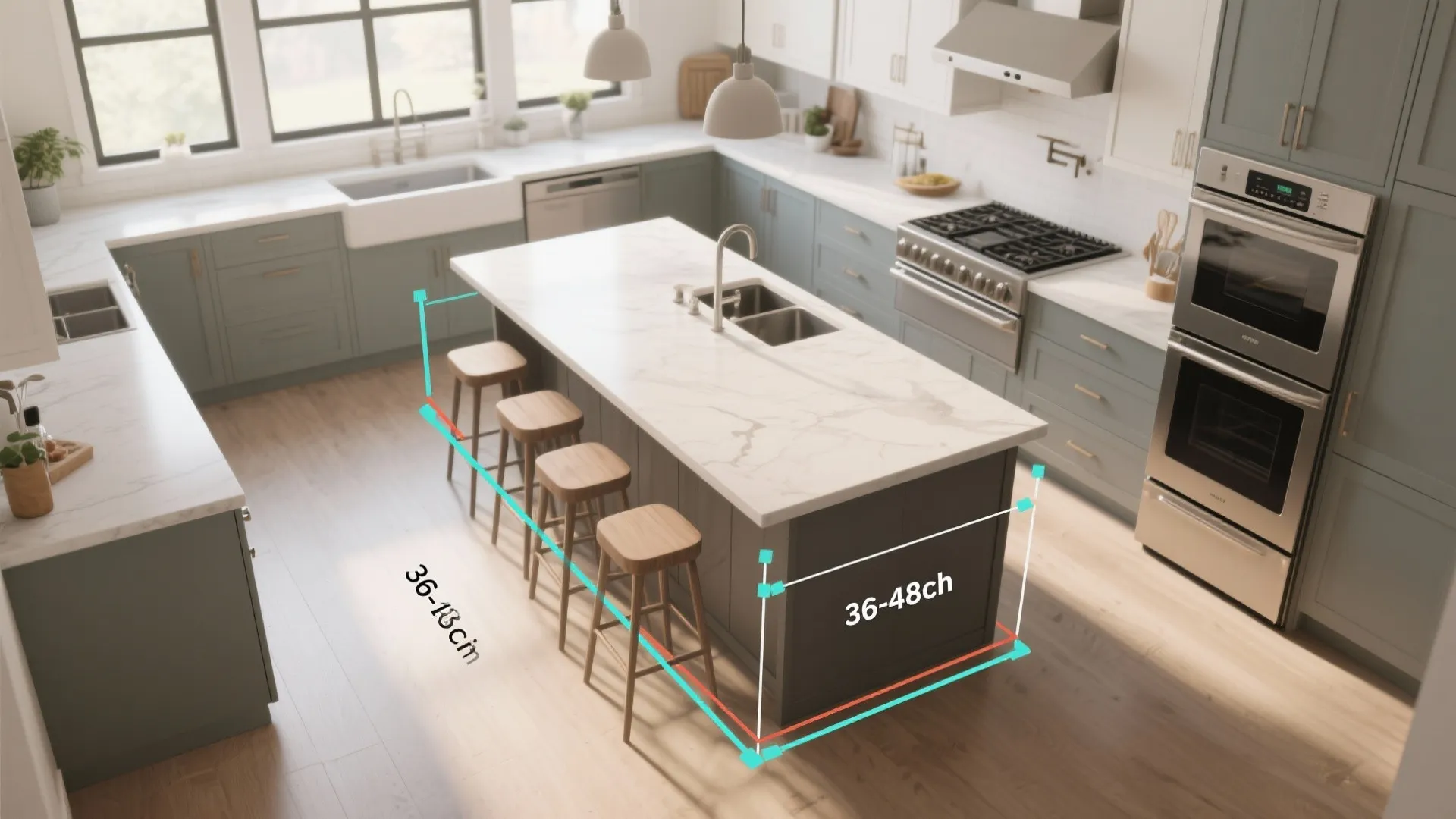 3. Allow walking clearance: 36–48 inches around