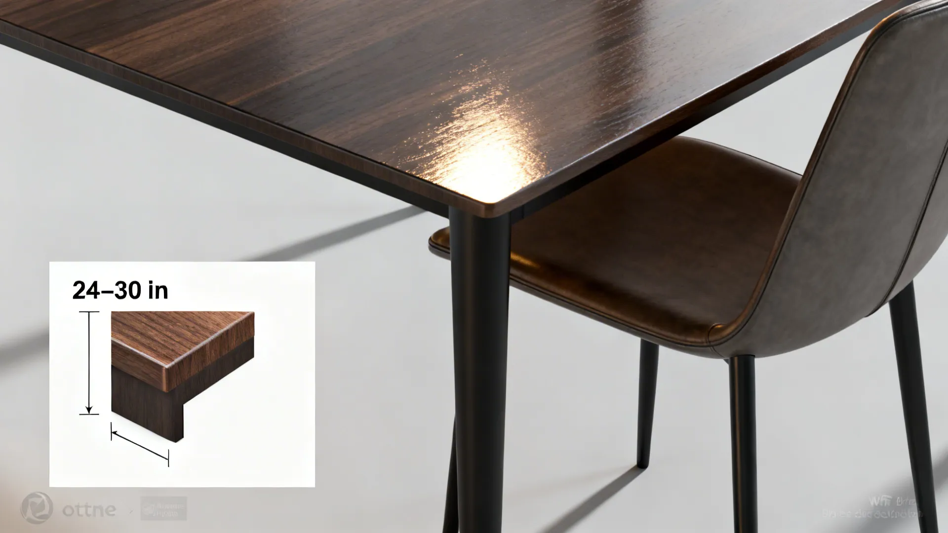 Seating clearance diagram with measurements and a small table corner sample