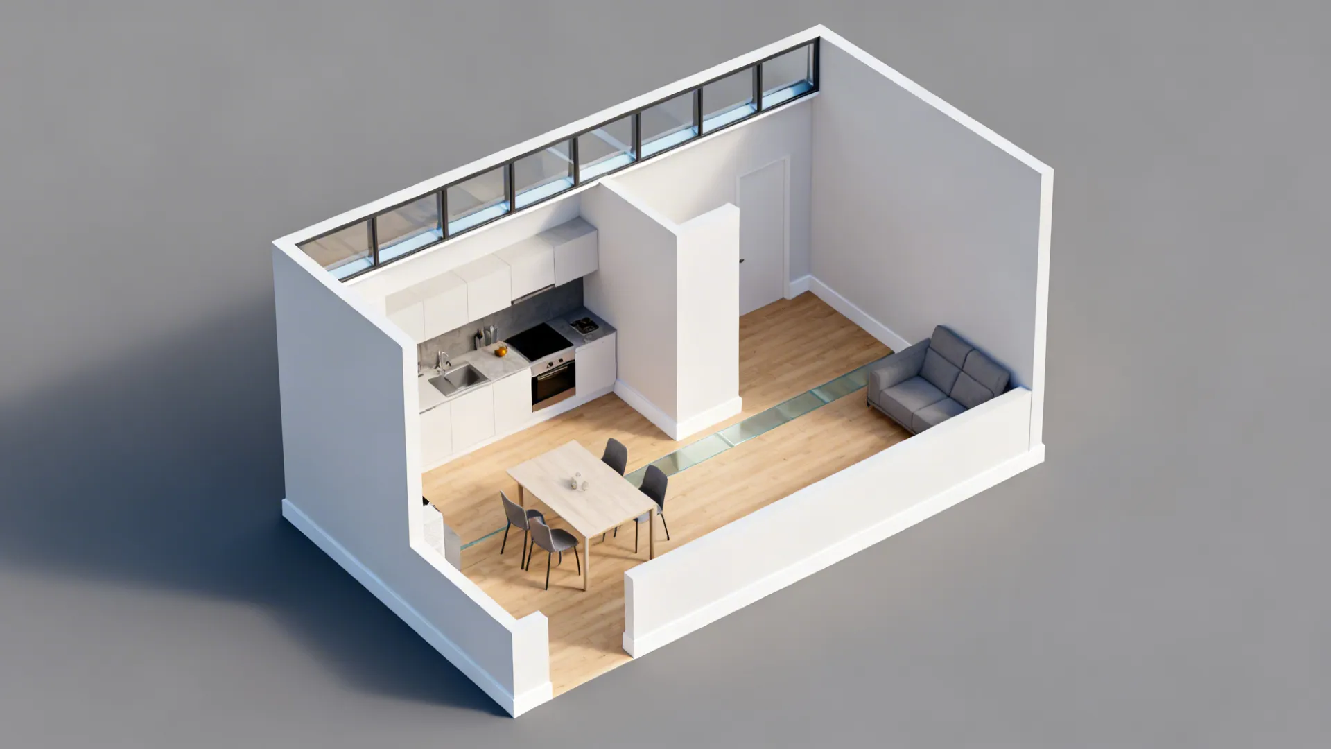 Partial Wall with Glass Upper (Clerestory Band)