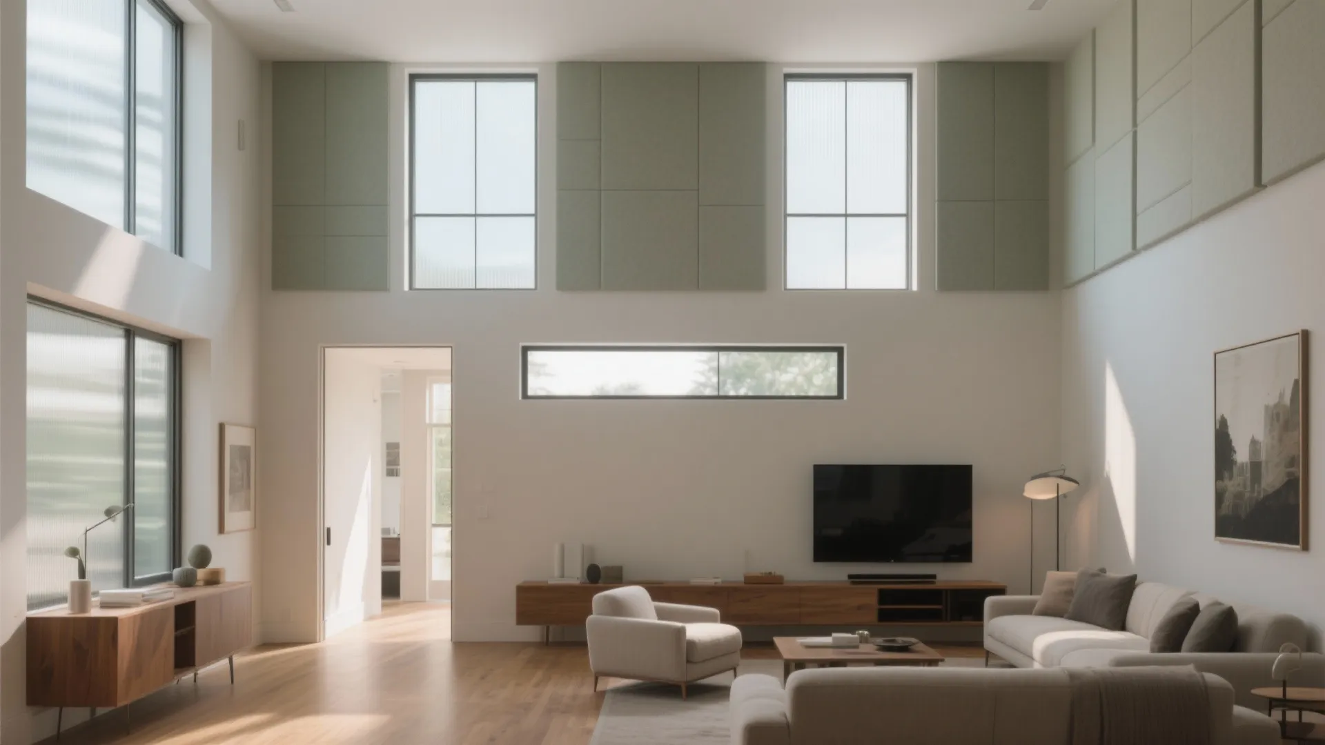 Clerestory and transom windows for privacy and wall space