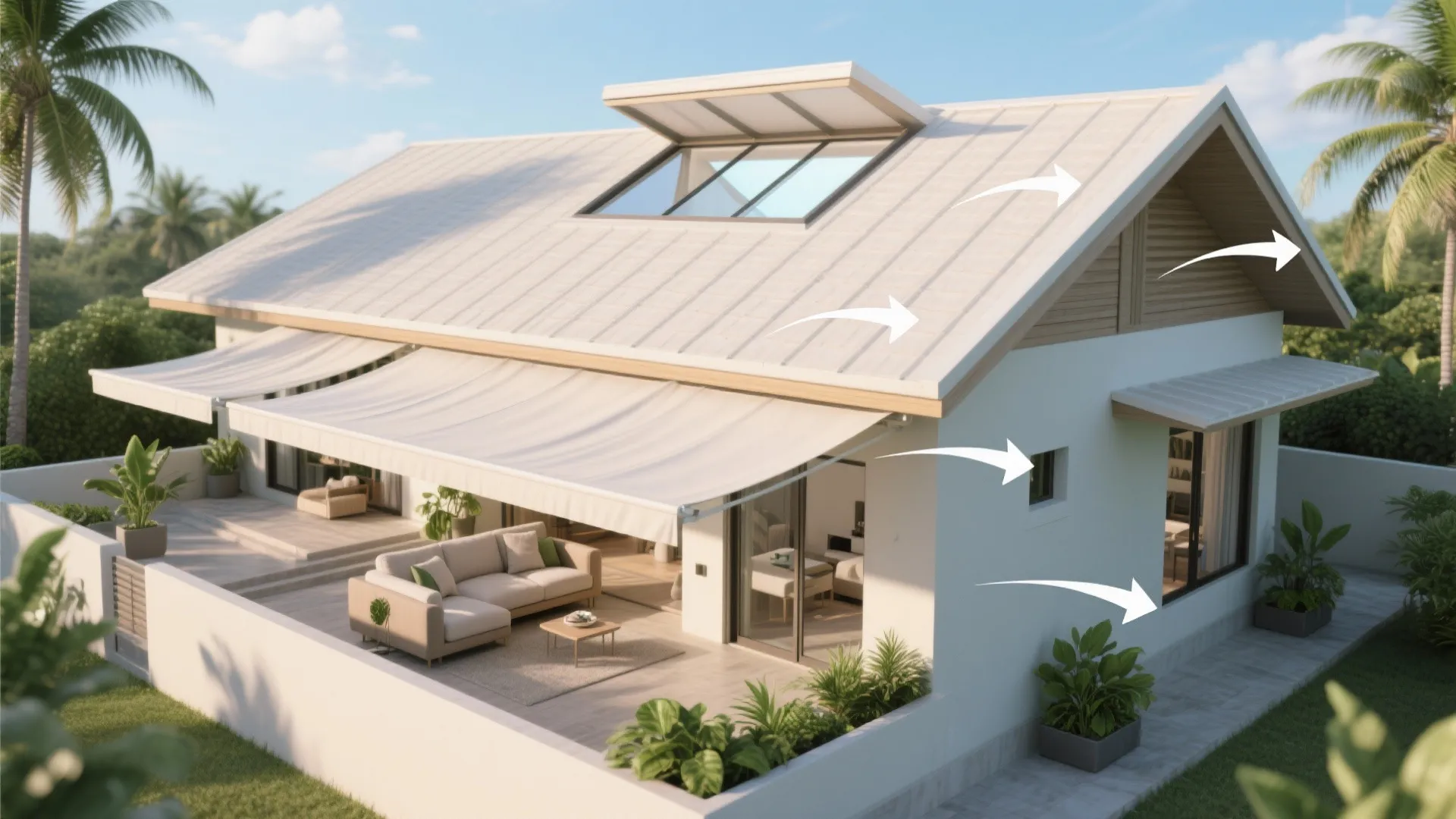 4) Sloped roof terrace with clerestory wind scoop