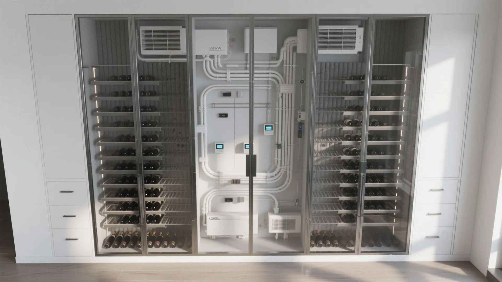 Climate-Controlled Wine Wall Integrated with HVAC