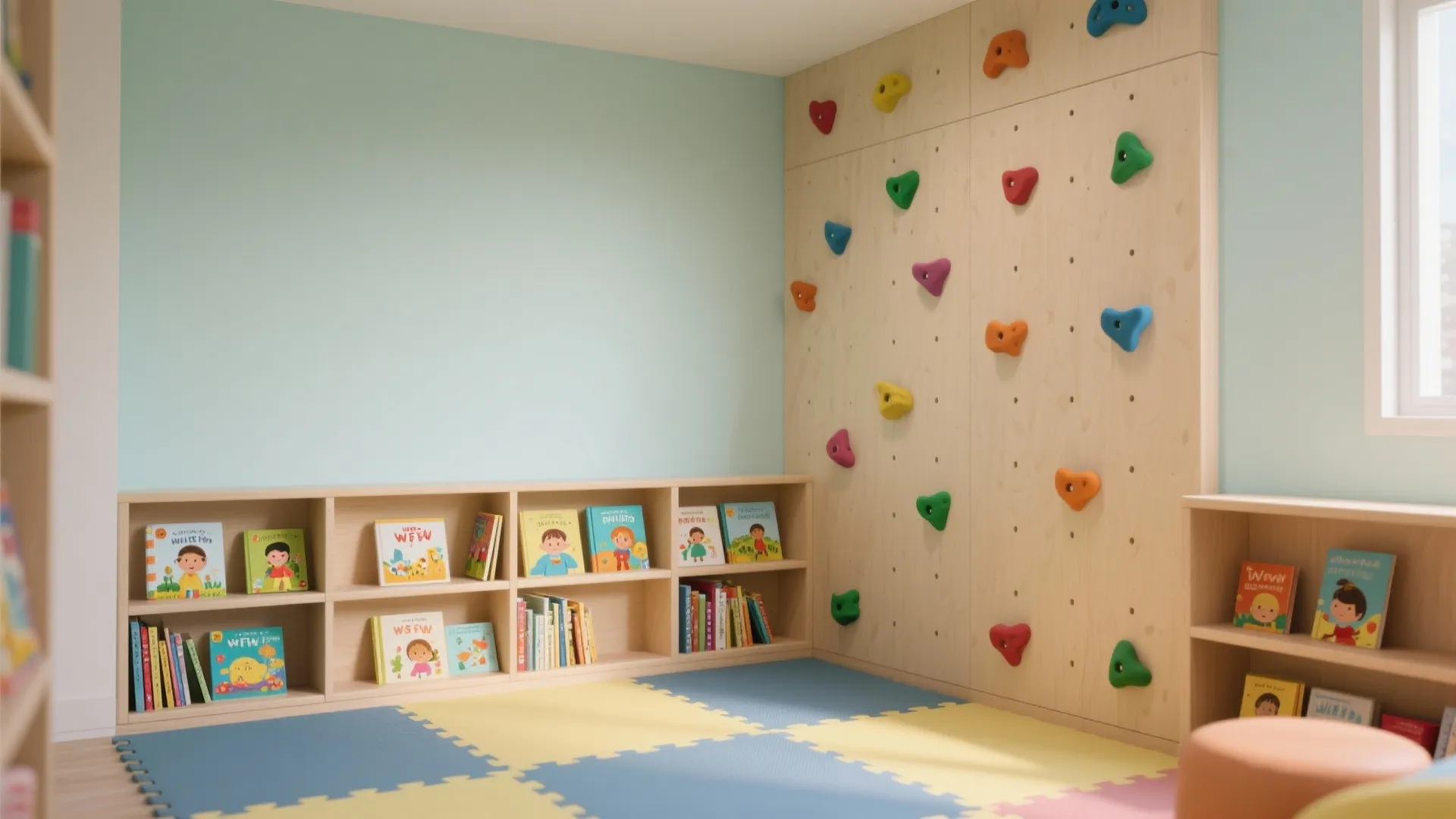 1. Go vertical: climbing wall meets bookshelf