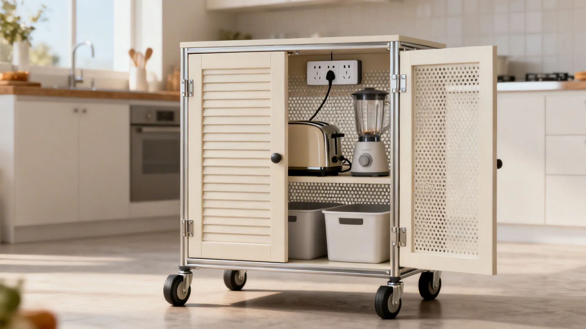 Pantry-on-wheels with doors and power