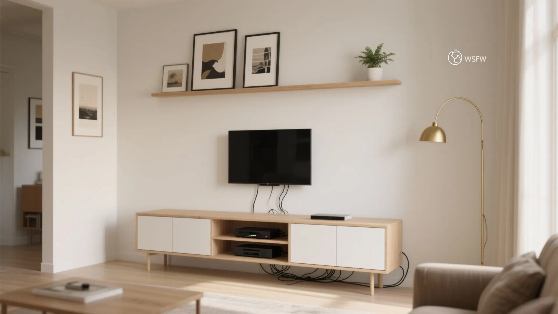 2) Closed storage below, open shelves above