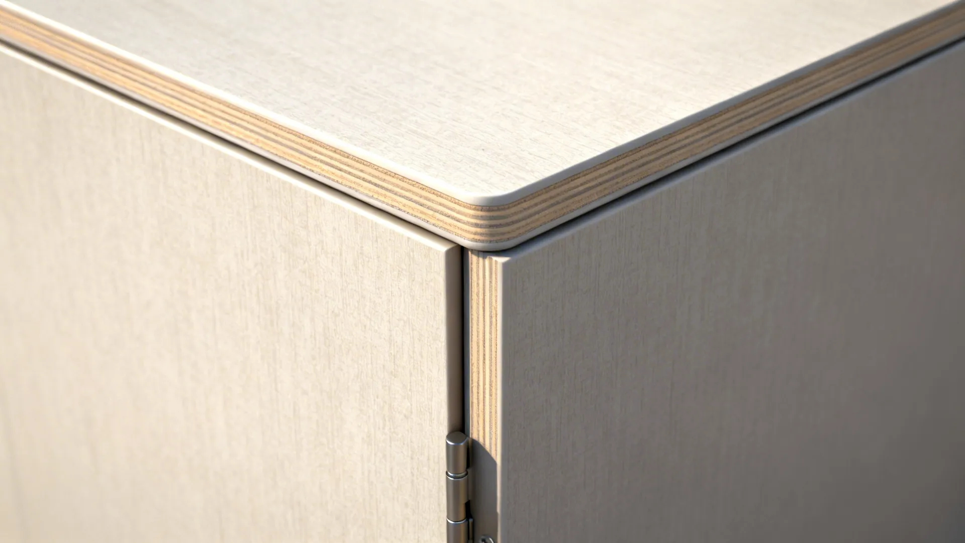 Macro view of an extruded cabinet panel with clean caps, correct normals, and subtle bevel.