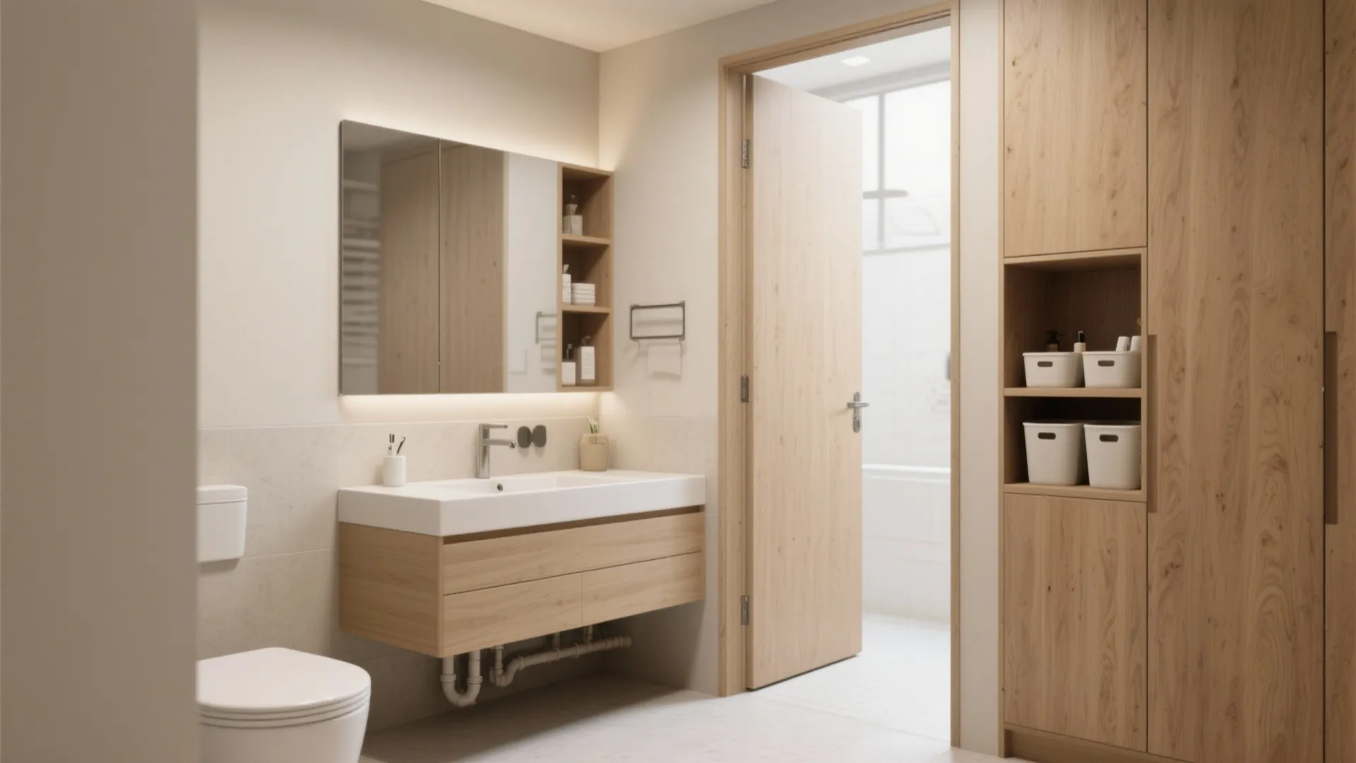 2. Replace open cabinetry with closed, raised vanities