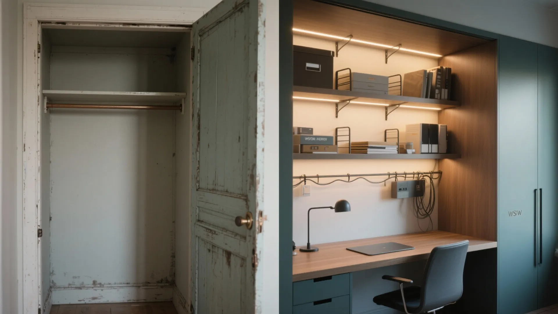 Multi-functional storage desk (closet-to-desk idea)