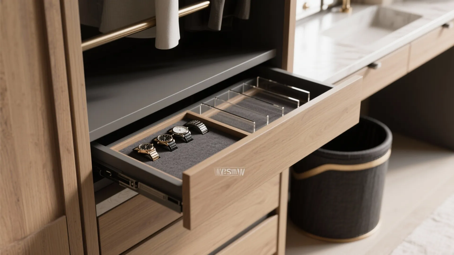 5) Built-in storage that moves like a boutique