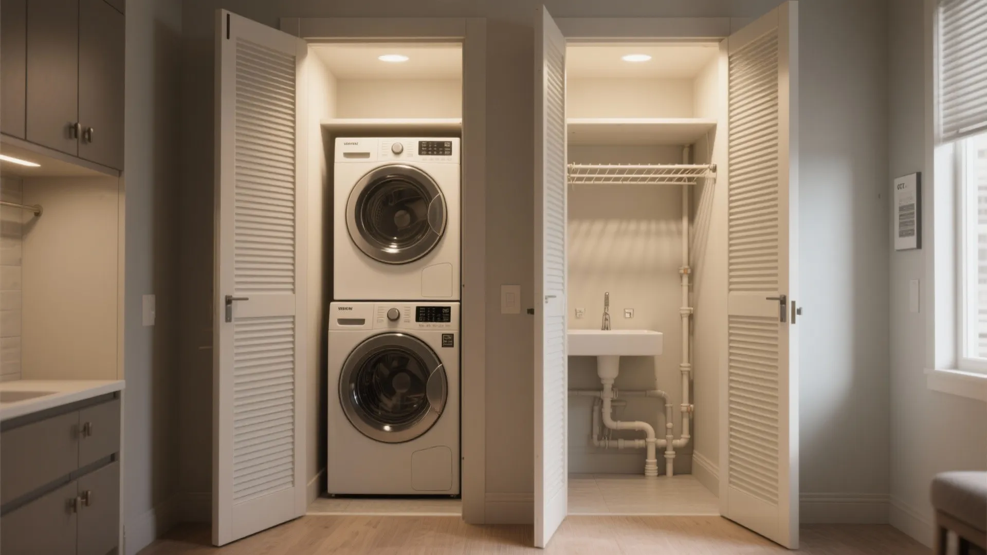 3. Hide it behind doors — the closet laundry