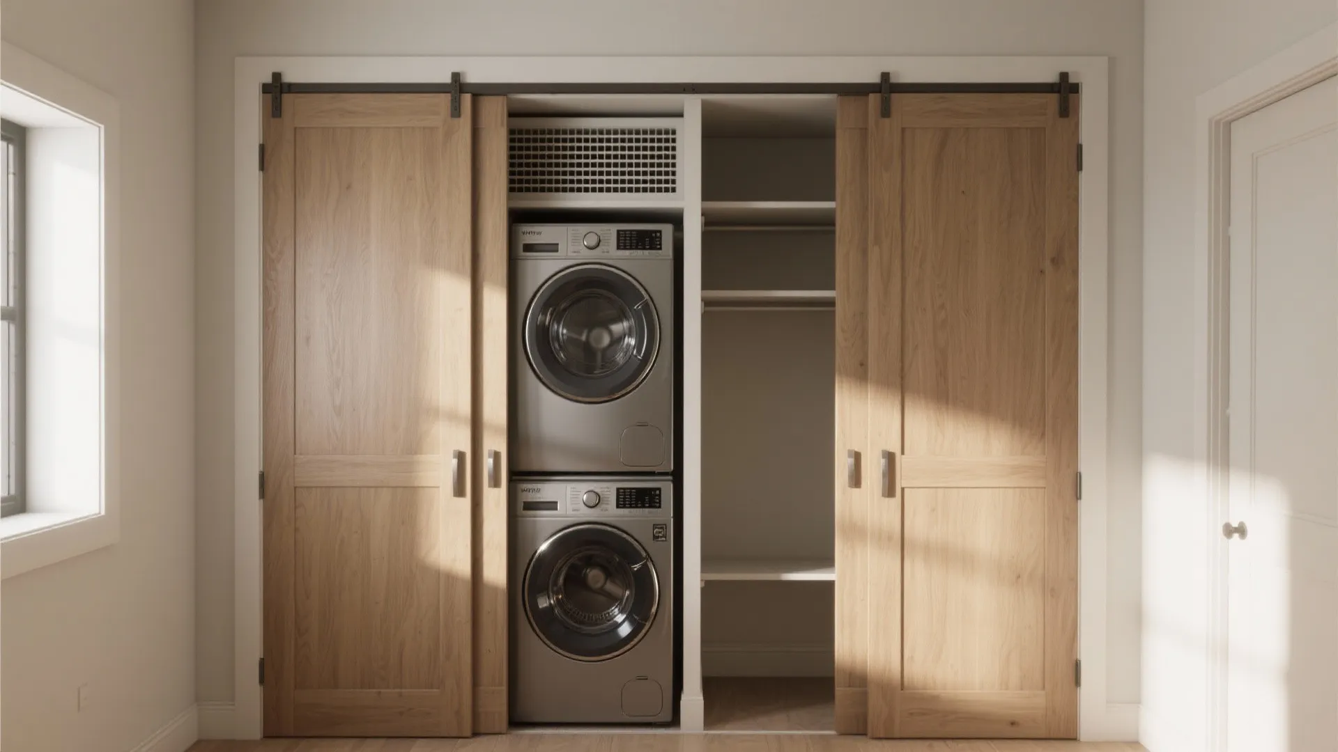 2. Closet-style laundry with bi-fold or pocket doors