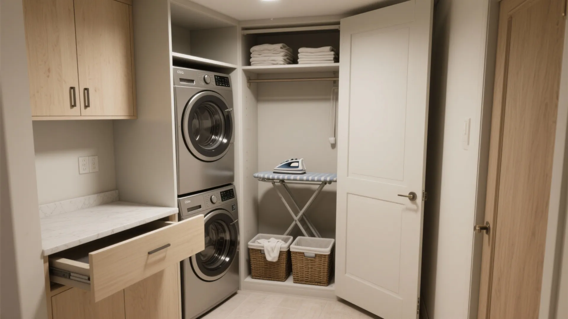 1. Closet-Style Laundry Nook with Folding Counter