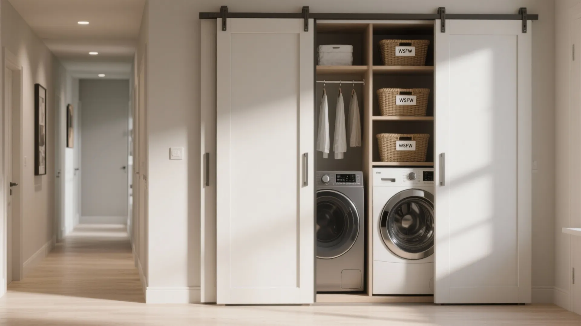 5. Closet-style Laundry Nook with Sliding Doors