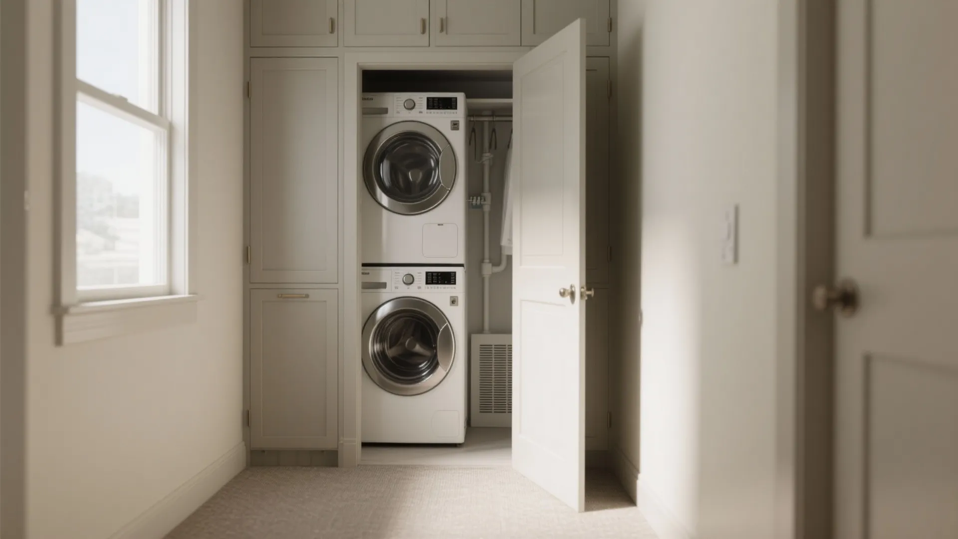 1. Closet-Style Laundry with Pocket Doors