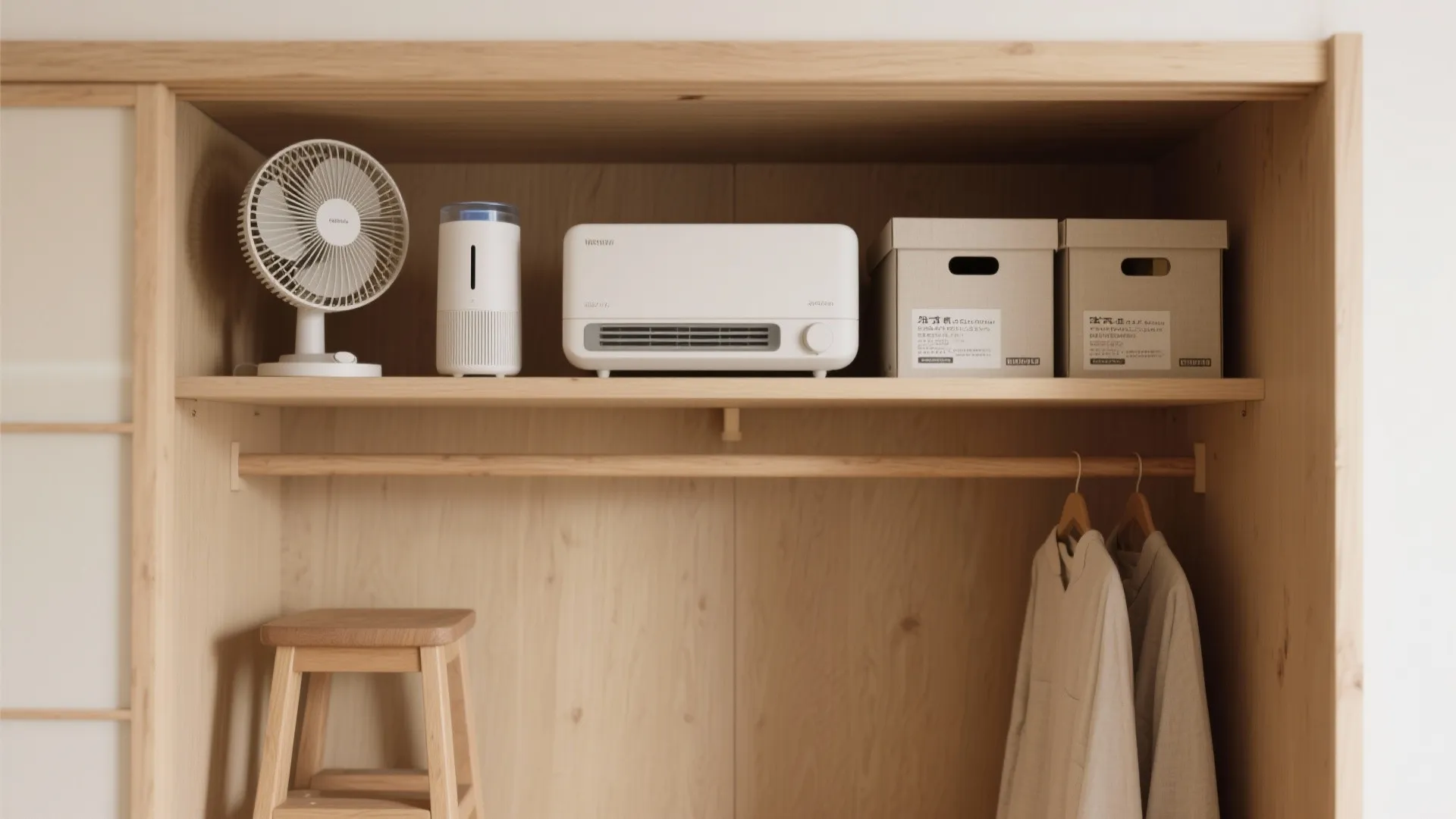 季節家電は“押入れ上段”へ、箱にラベリング