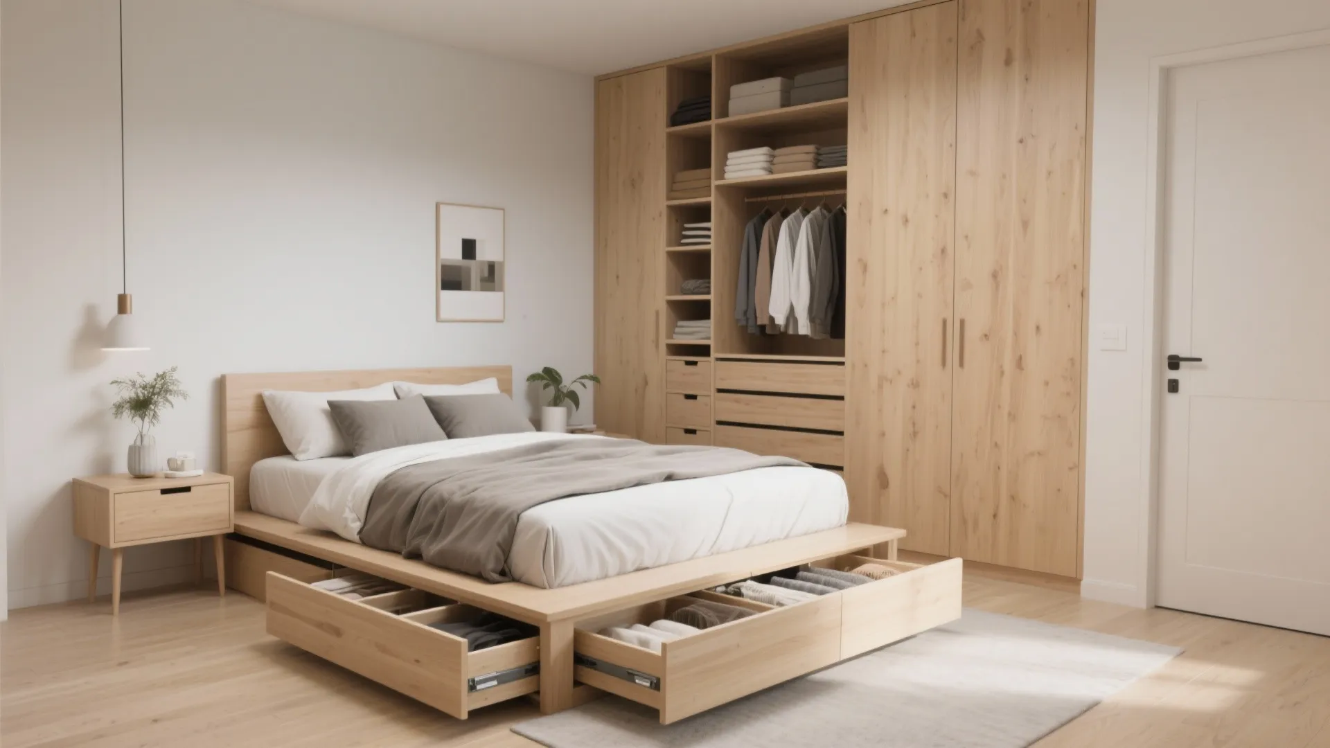 Platform Bed with Pull-out Clothing Drawers