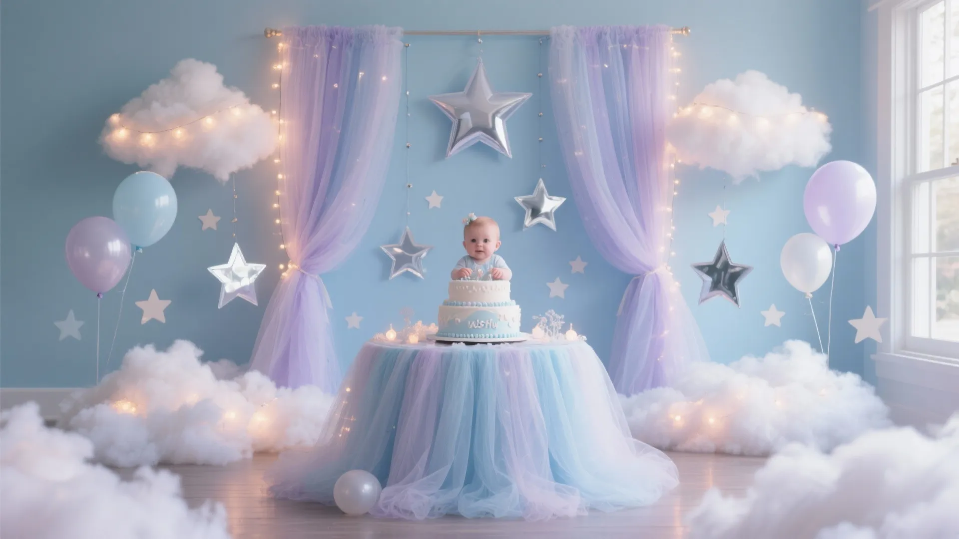 Whimsical “One-derland” Clouds and Stars