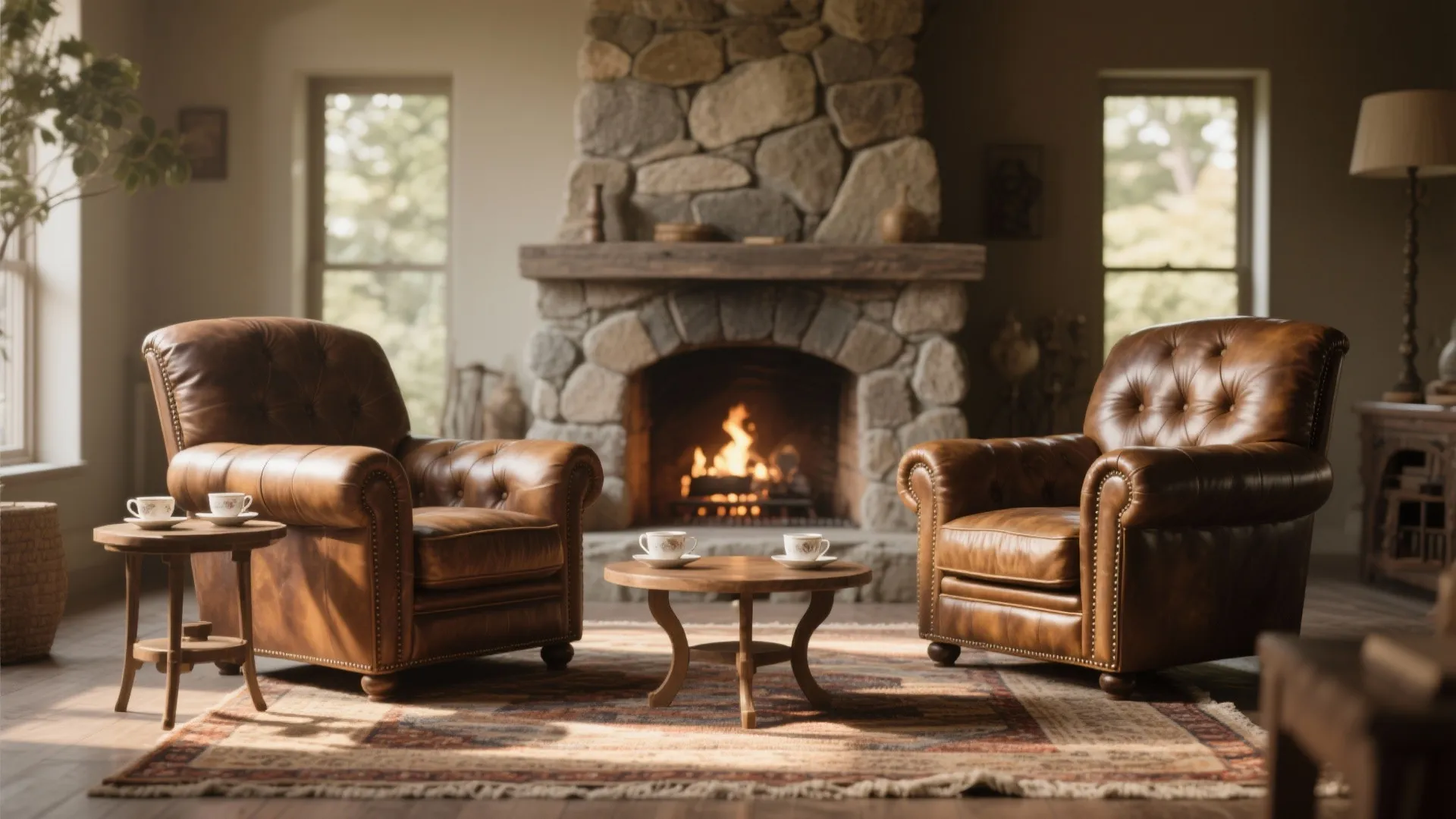7. Pair of Club Chairs by the Fireplace