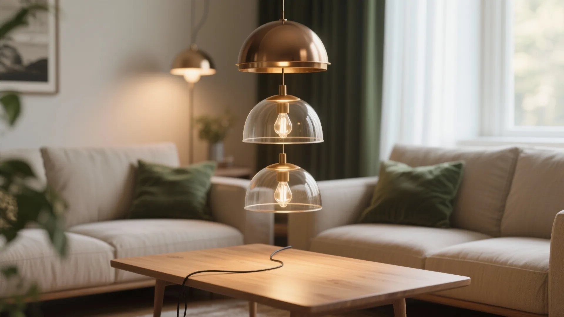 2) Mini multi-light clusters over the coffee-table zone