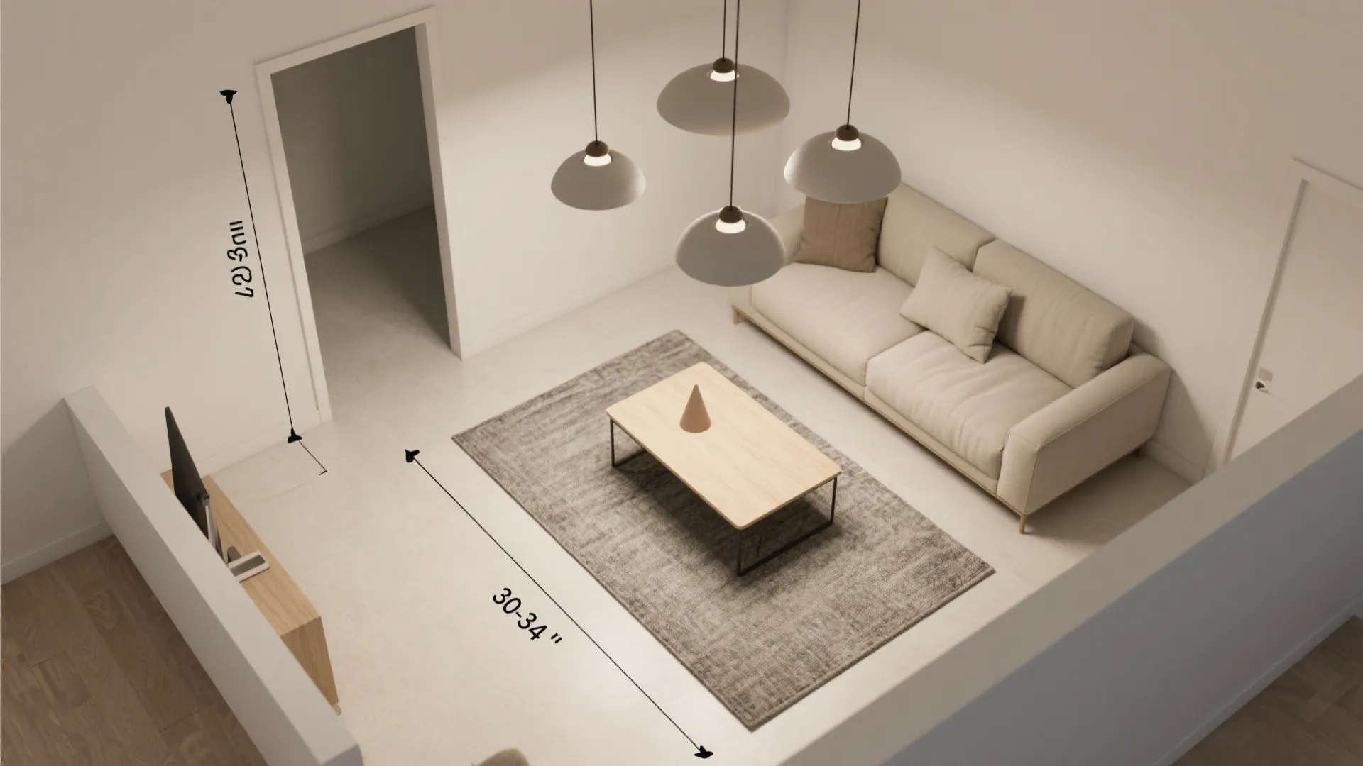 2) Mini multi-light cluster over the coffee table