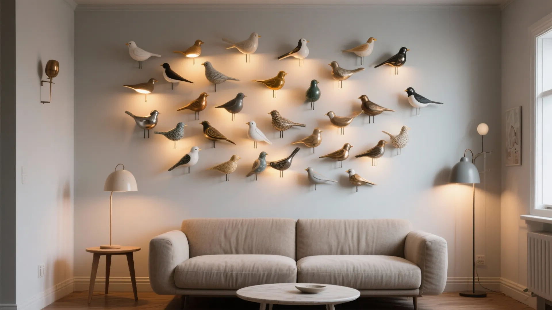 3. Clustered bird lights to form a focal feature