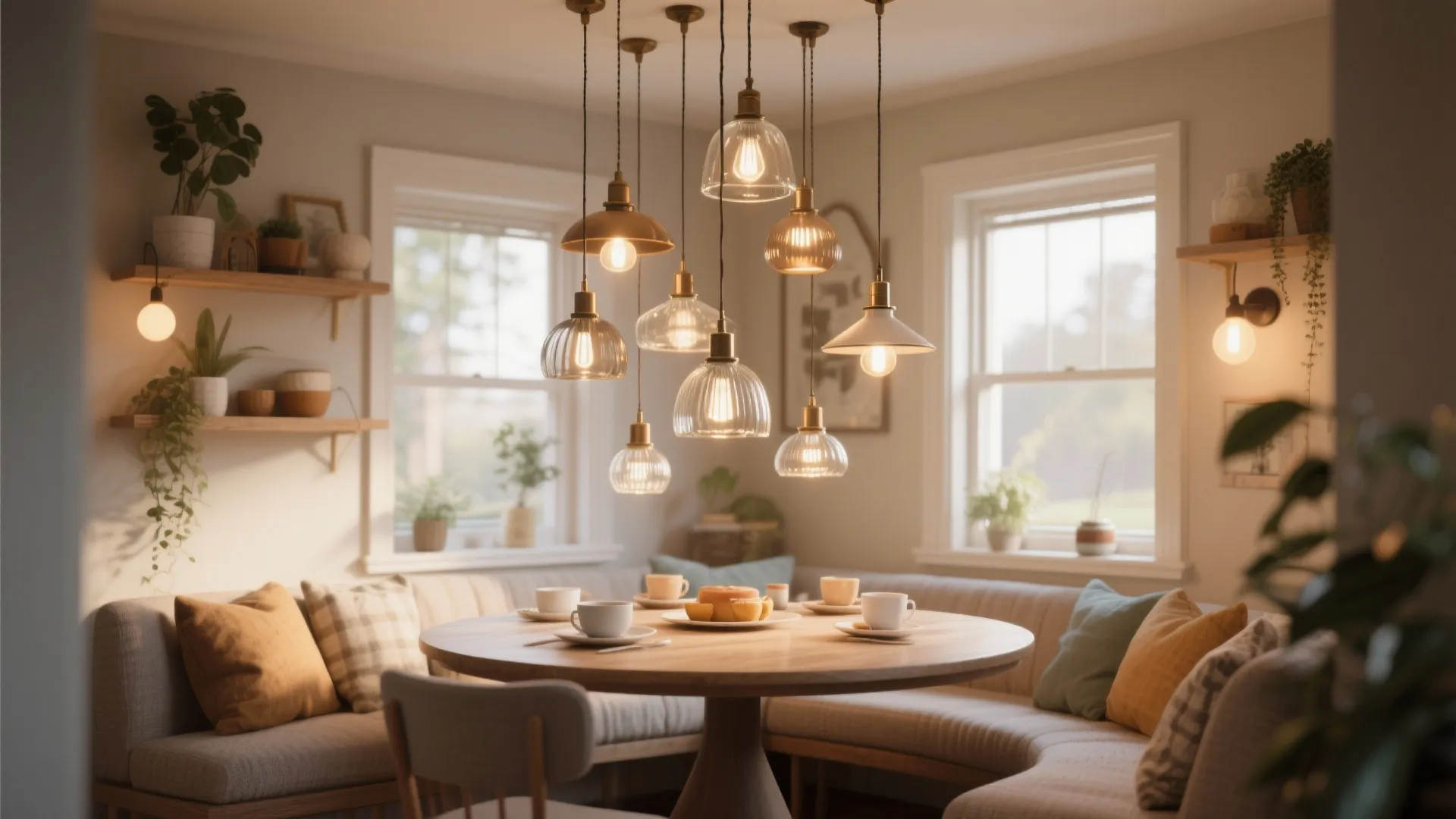 4. Clustered pendants over breakfast nooks