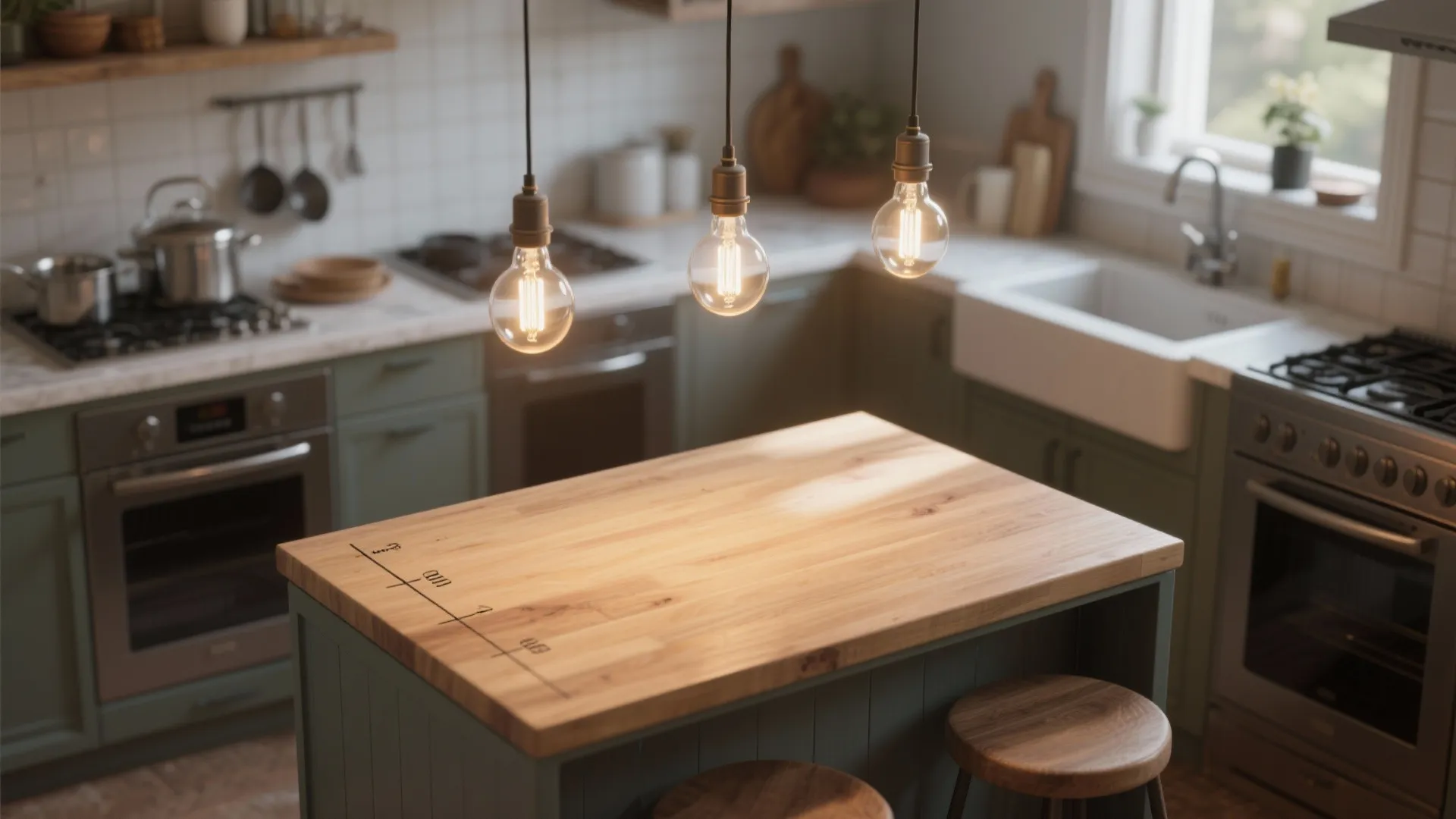3. Clustered Mini-Edisons Over a Kitchen Island