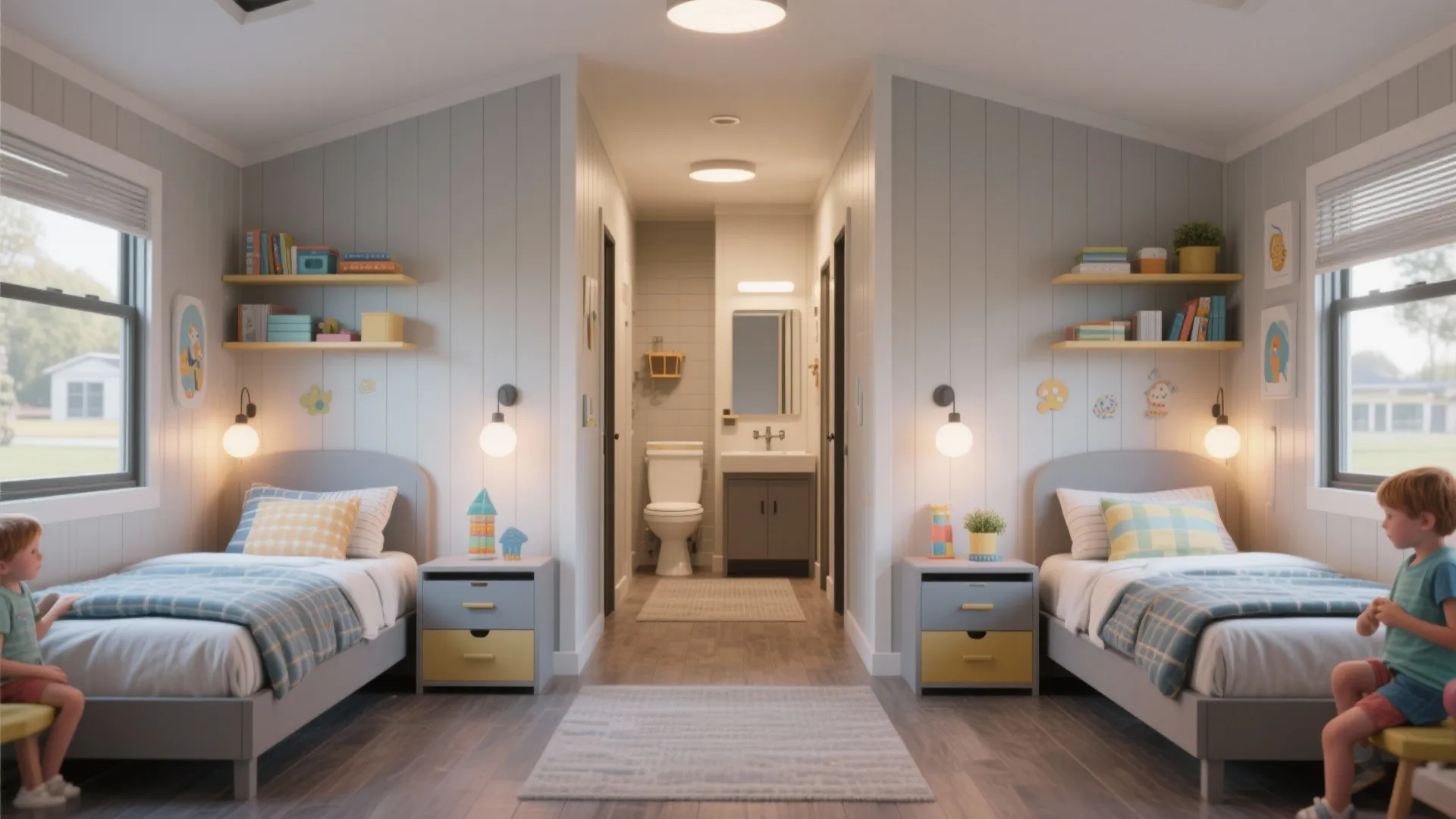 4. Clustered Kids’ Wing with Shared Bath