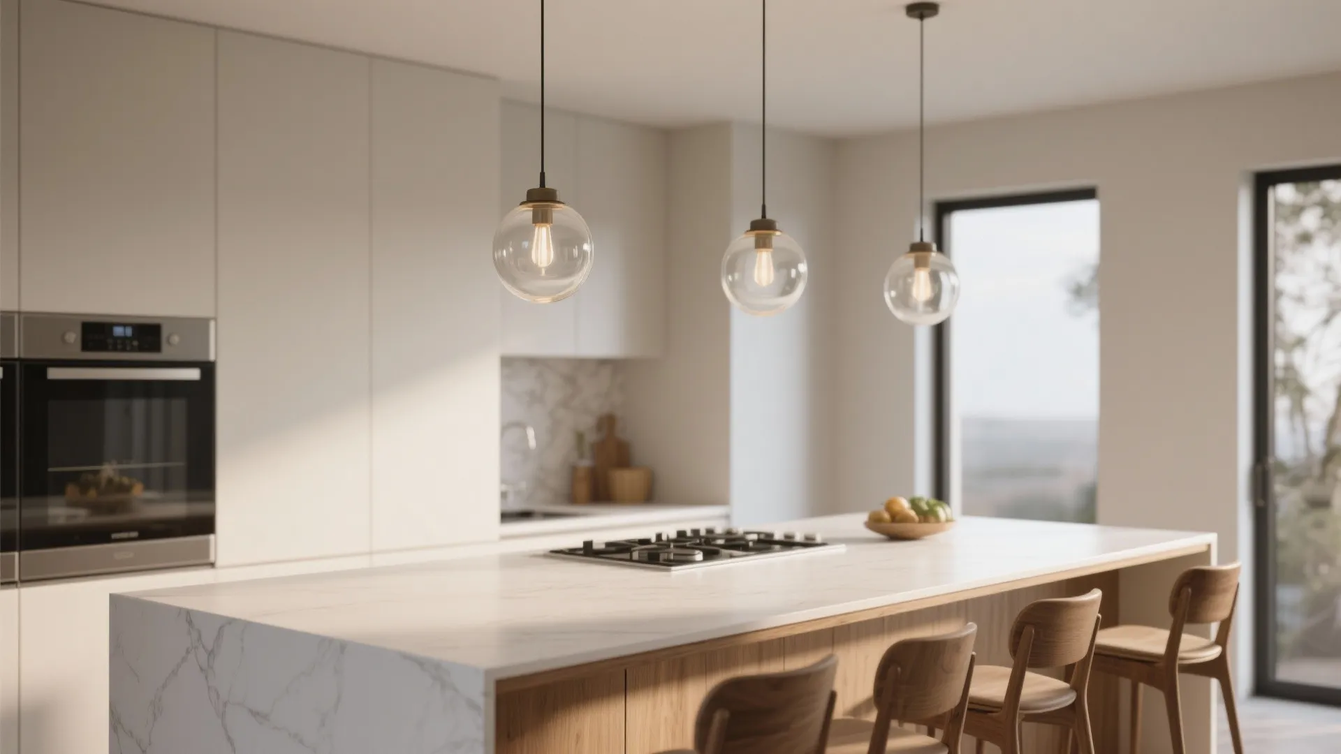 1. Clustered Mini Globes Above a Narrow Island