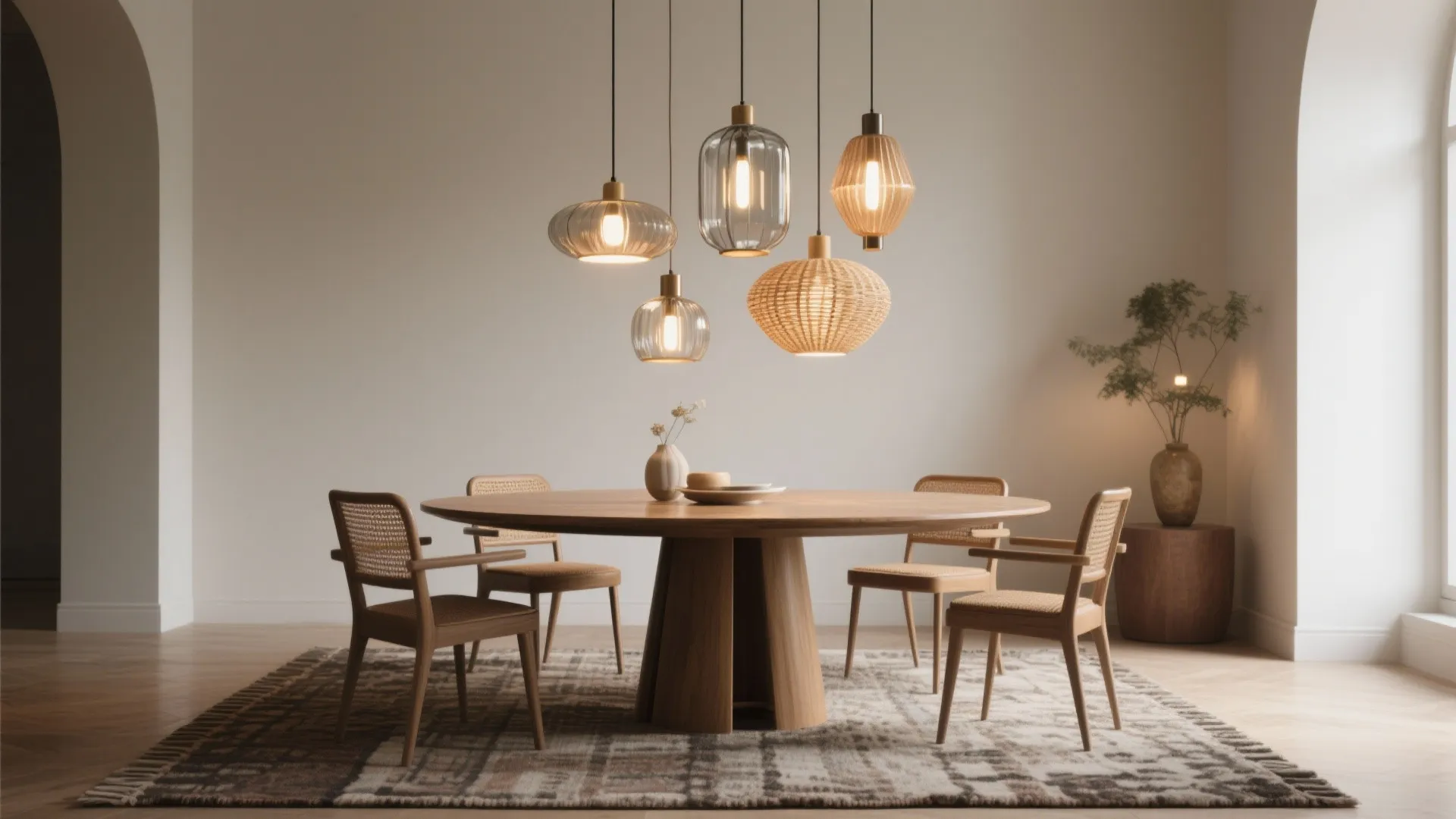 2. Clustered mini pendants for flexible rhythm