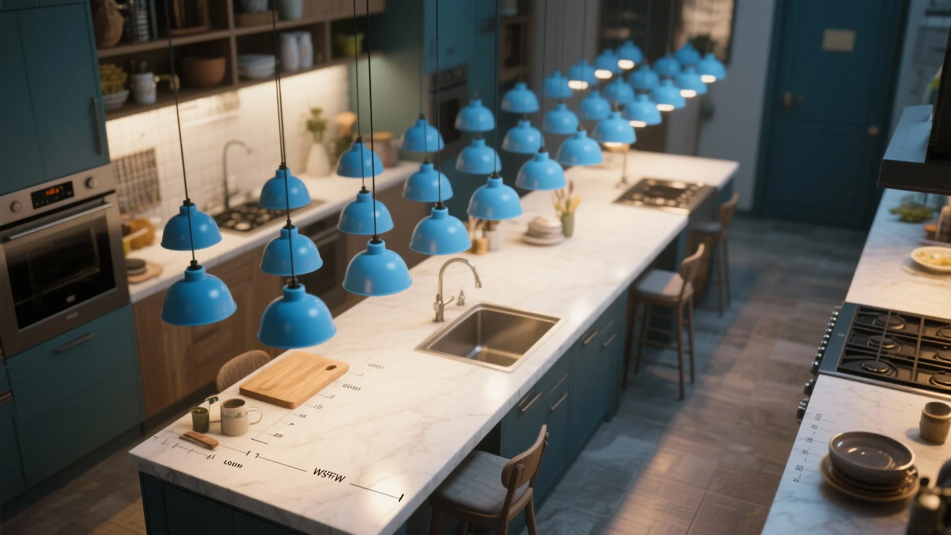 4. Clustered Mini Pendants for Flexible Task Lighting