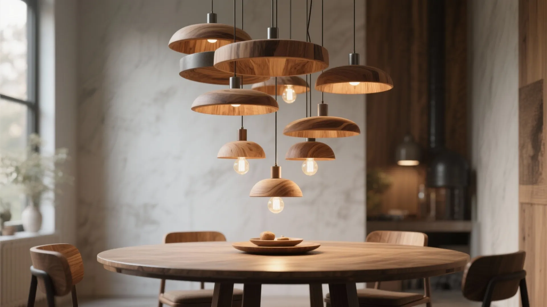2. Clustered mini wooden pendants
