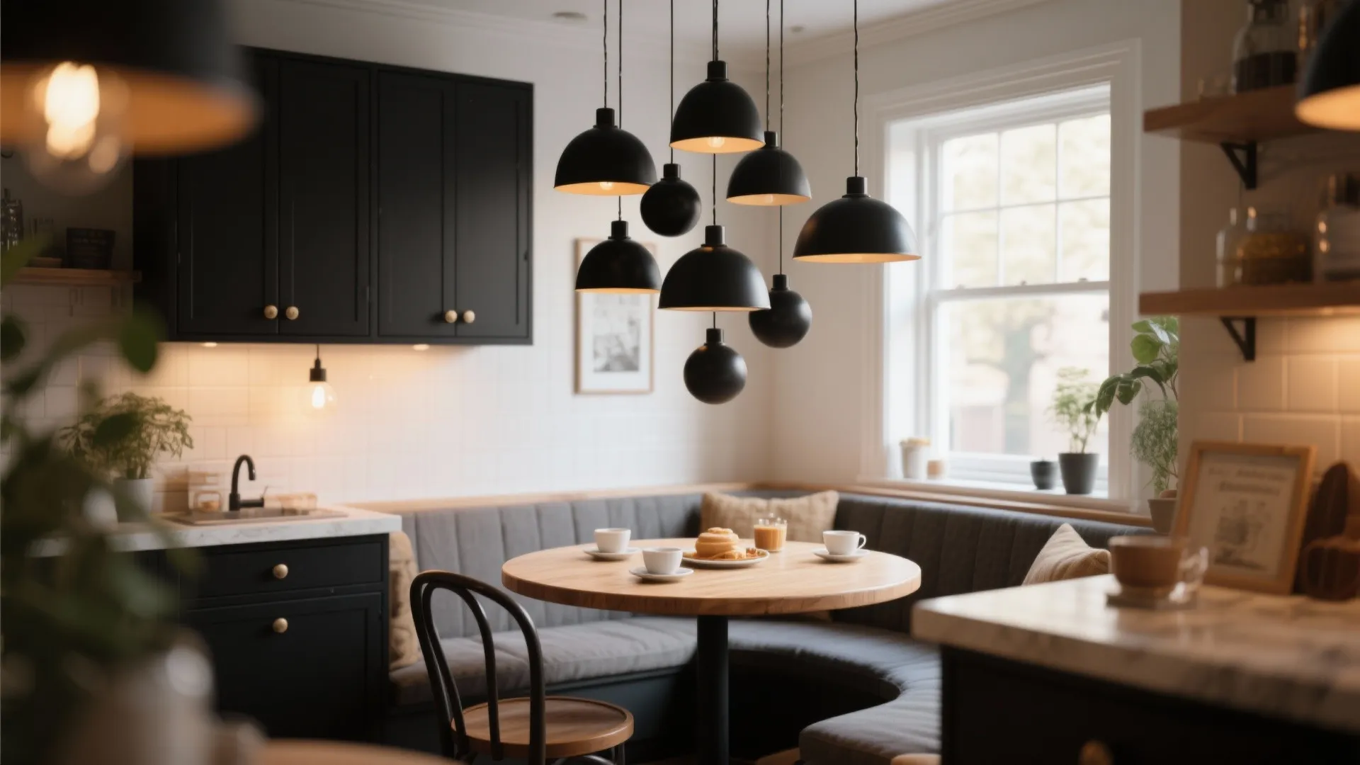 3. Clustered pendants over dining nooks