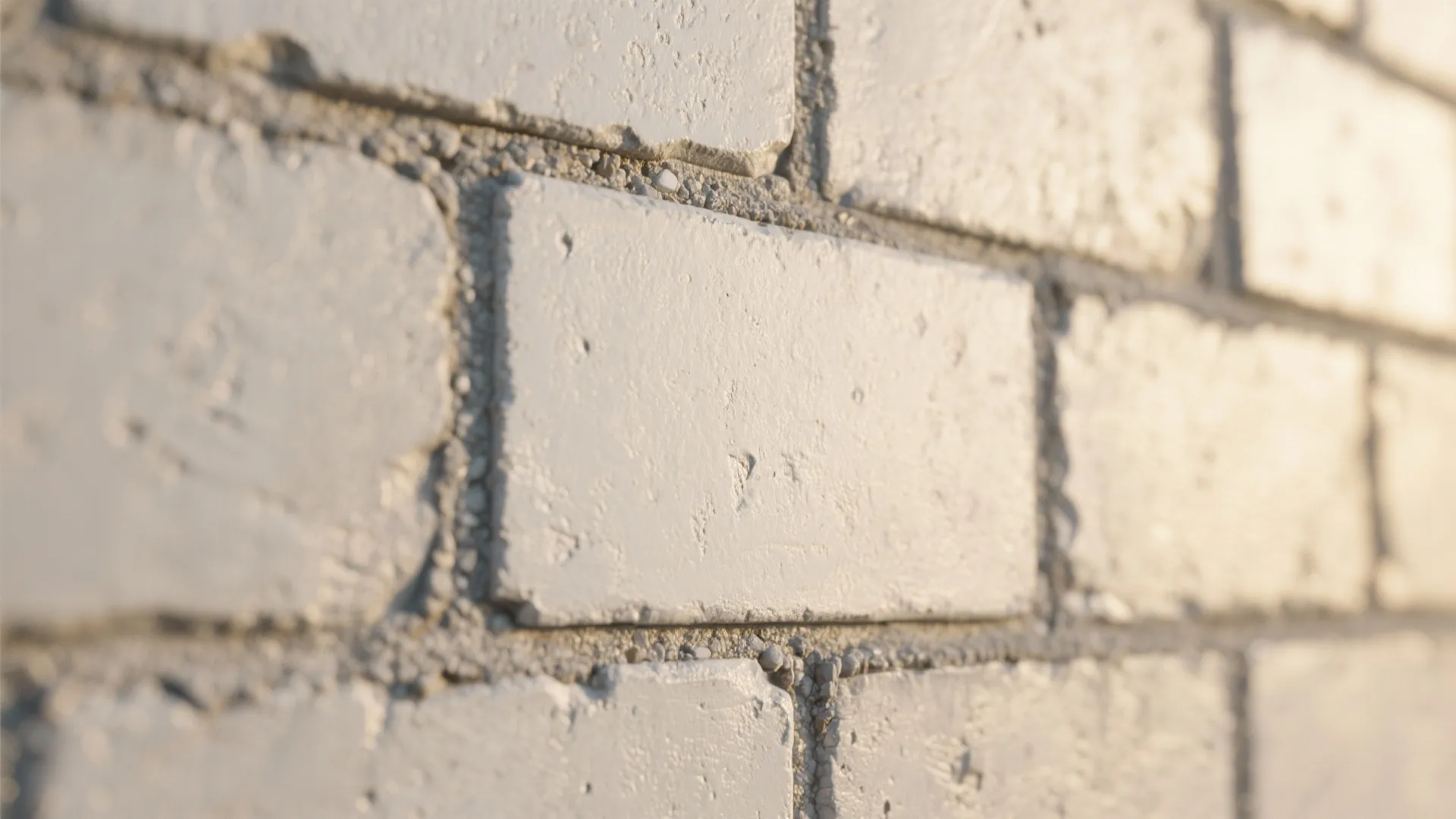 Close up view of a white brick wall showing the texture and detail of the surface