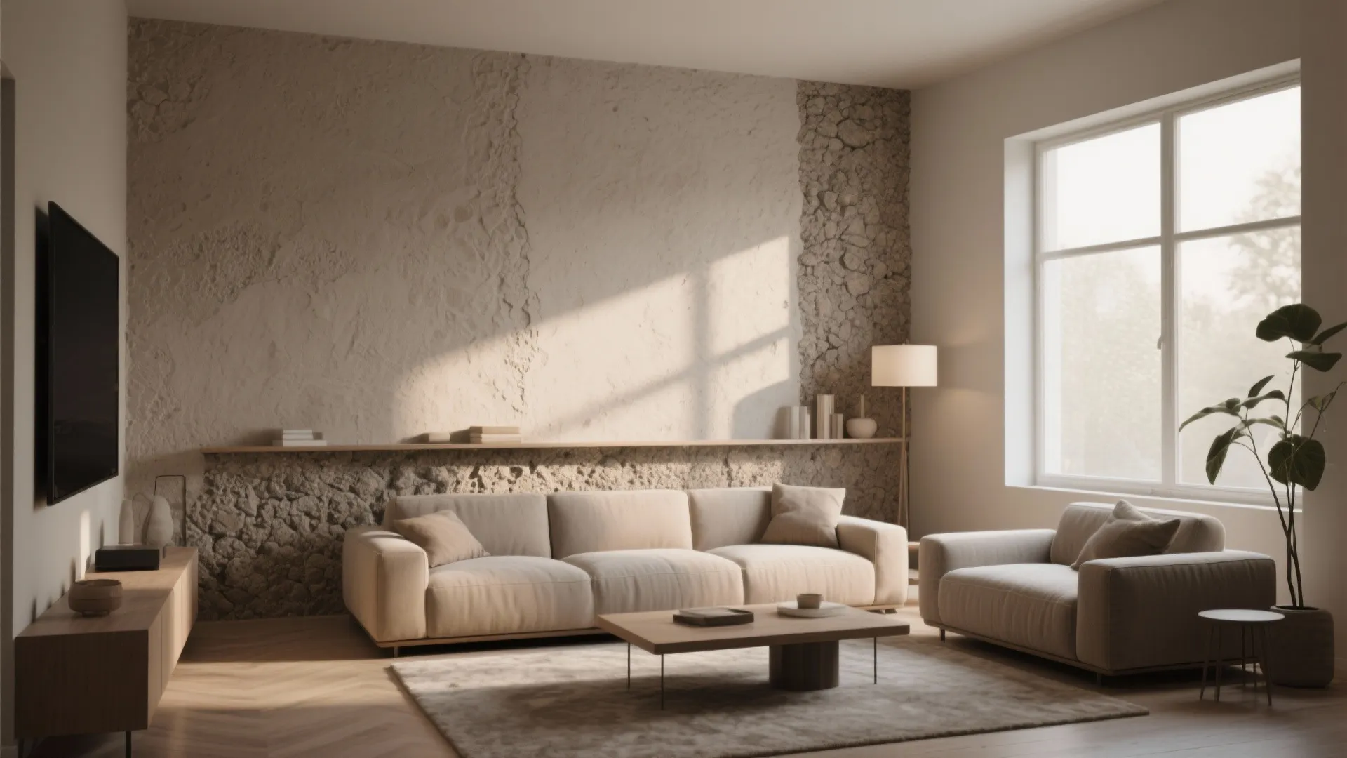 Coarse-Grain Accent Wall for Depth and Acoustics