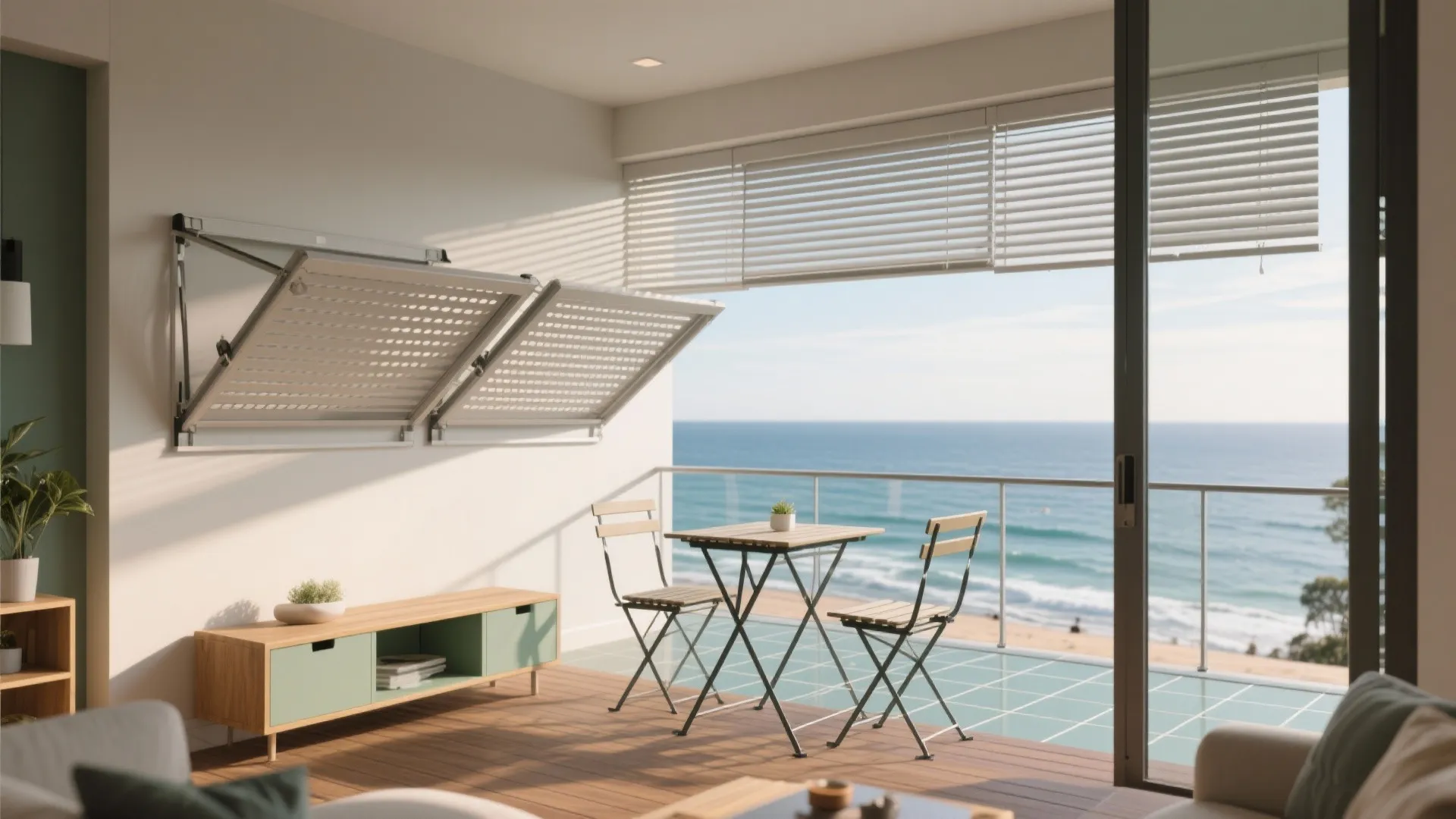 Coastal-calm airflow and foldaway storage